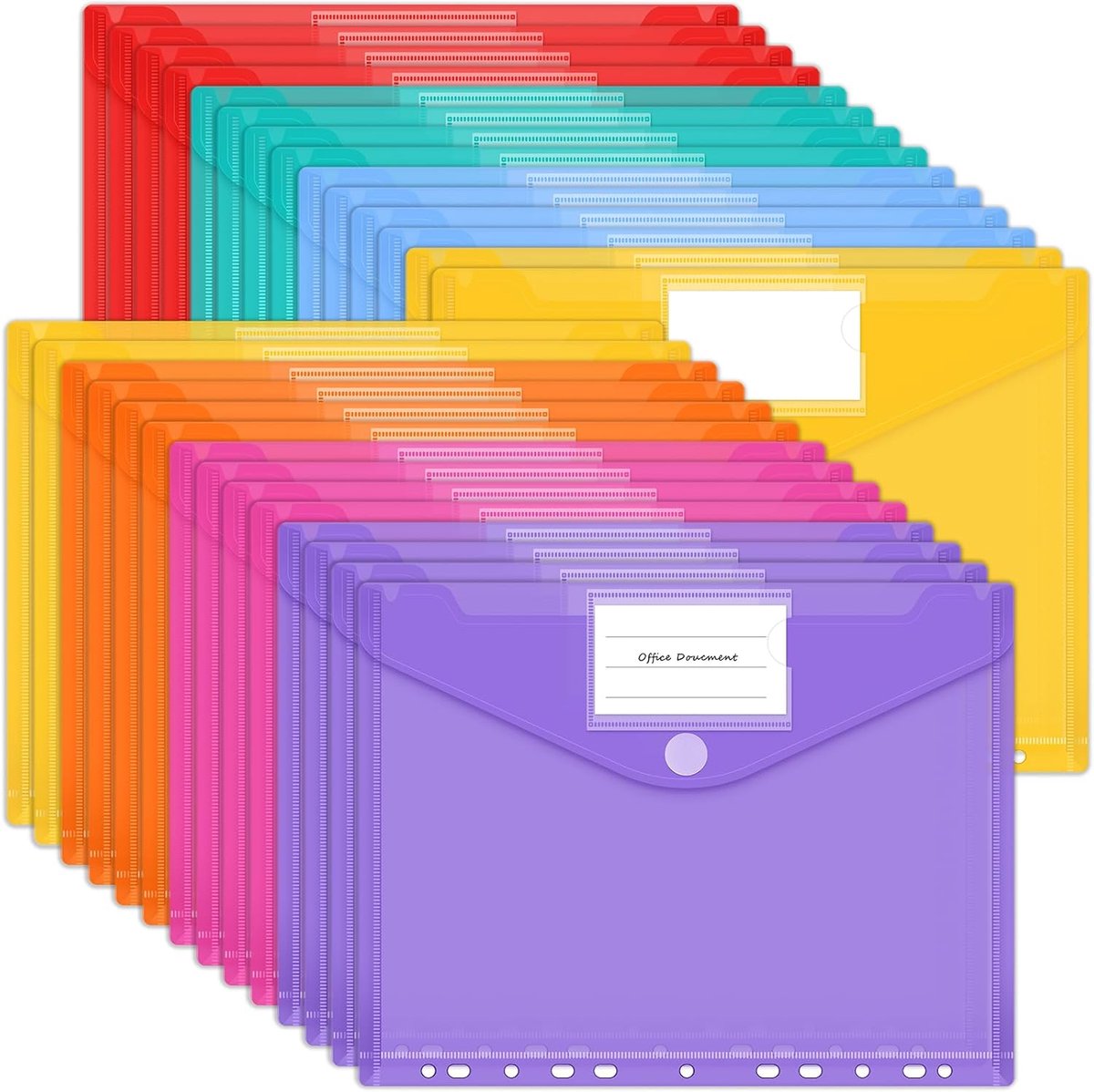 SnelShoppen - 28-delige documententas A4 archiefbaar met klittenbandsluiting & rand met 11 gaten | Dikke documentenmap in 7 kleuren voor archiveren, s