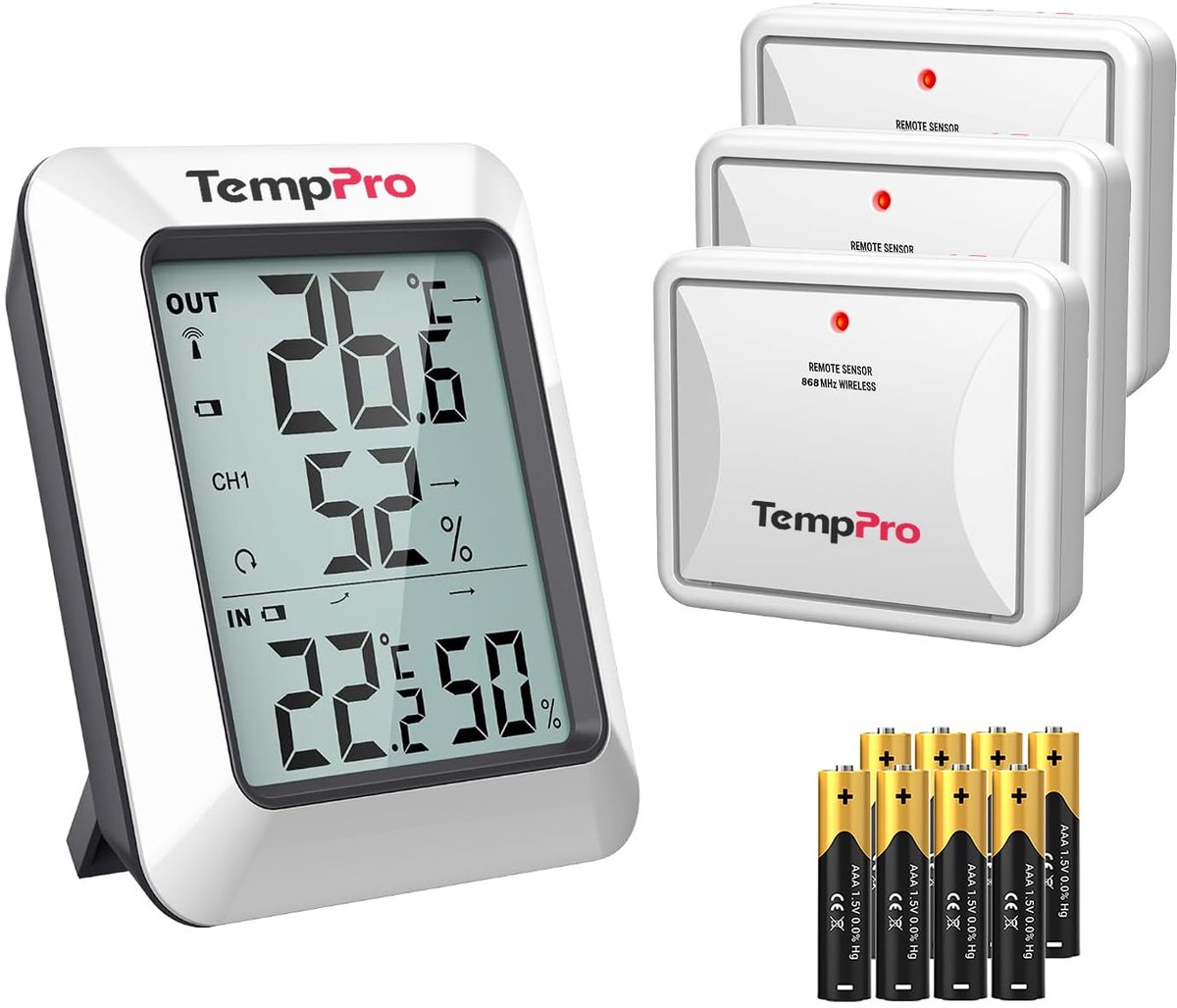 SnelShoppen - Draadloze thermometer/hygrometer voor binnen en buiten | Digitaal weerstation met buitensensor, min/max-weergave, trendweergave, uitbrei
