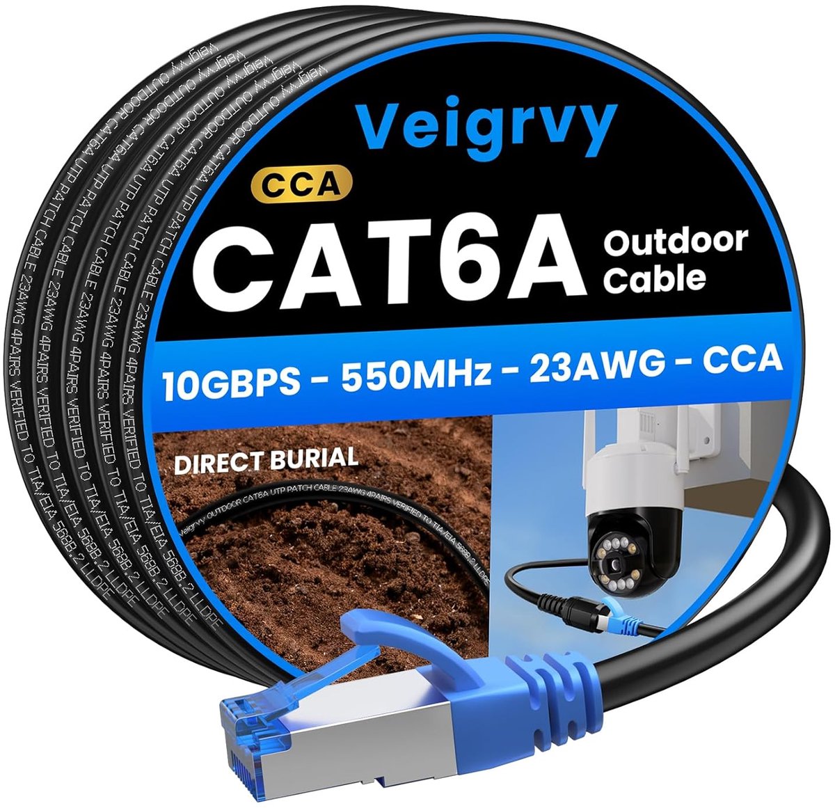 SnelShoppen - Cat 6A Ethernet Kabel Buiten 30m - Direct Begraven Waterdicht LLDPE UV Bescherming - Hoog Snelheid 10Gbps LAN Kabel - 23AWG, UTP met 20