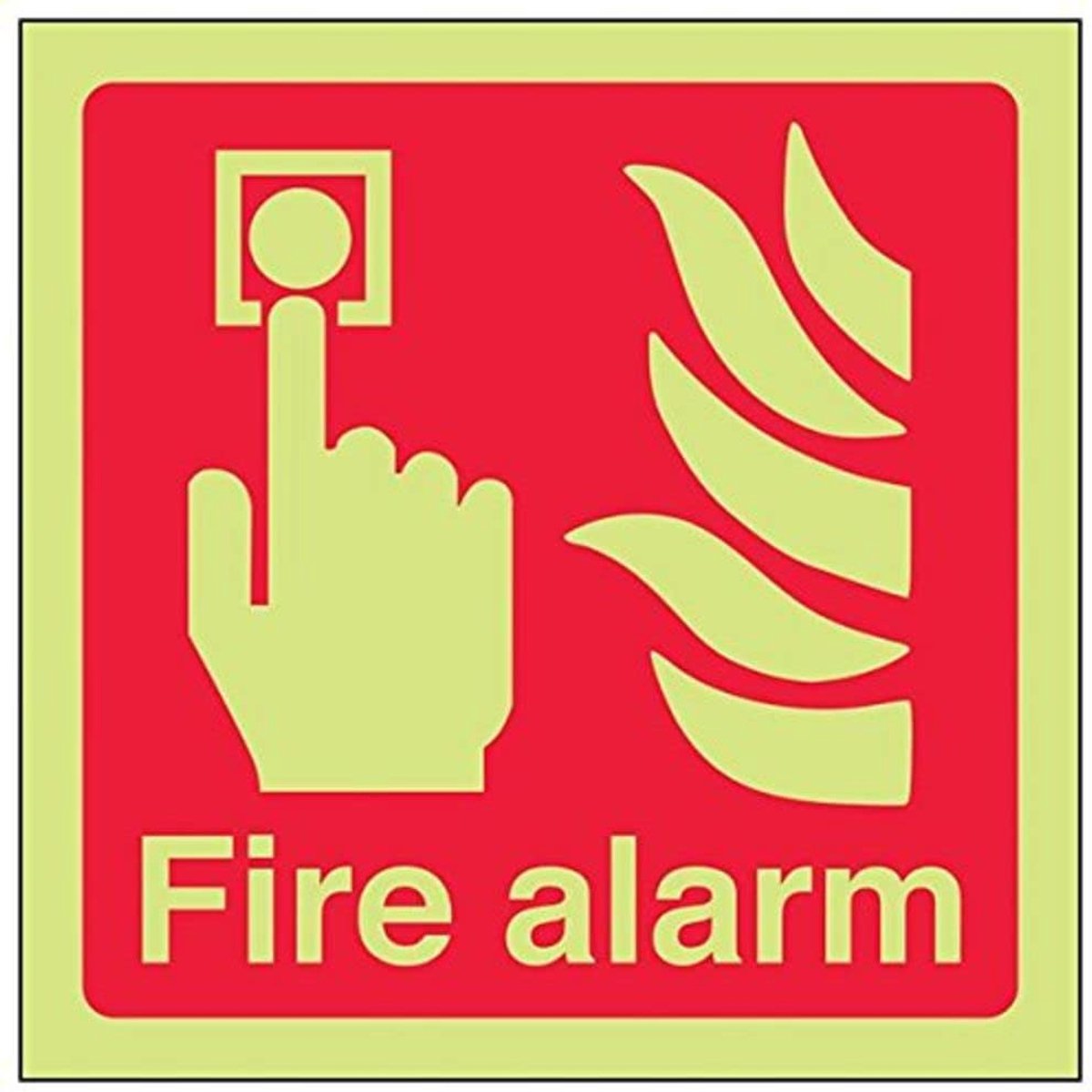 SnelShoppen - Fire Alarm Logo Schild 100x100mm - 3 Stuks - Vierkant, Brandveiligheid, EN ISO 7010:2012, Duurzaam, Glow-in-the-Dark