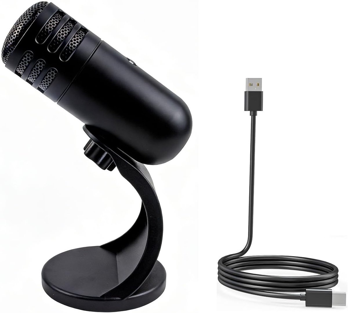 SnelShoppen - USB Microfoon, USB Condensator Microfoon voor PC, Gaming, Podcast, Streaming, YouTube, Omnidirectioneel, Mute Knop, Plug and Play, Zwart