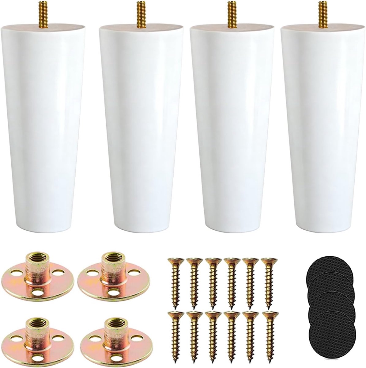 SnelShoppen - 4 Witte Houten Meubelpoten 15cm voor Tafel, Bank, Stoel, Bed, Kasten met Montageplaten en Schroeven - Ideale Vervanging voor Slechte Meu