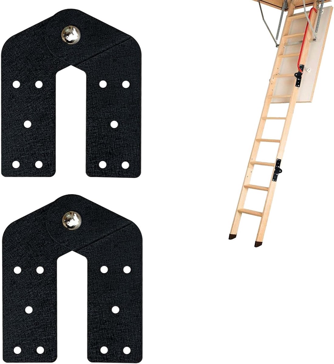 SnelShoppen - 2 Stuks Zwarte Aluminium Hengen voor Vouwdeuren, Ideaal voor Loft en Zolder, 12"x14" Maat, Eenvoudige Installatie