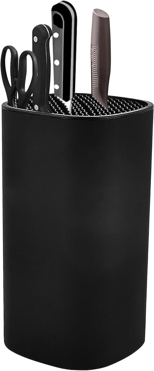 Thijox - Messenblok zonder messen - Universeel zwart rond 24x13 cm - Messenhouder voor 4-12 messen van alle soorten - Keukenaccessoire