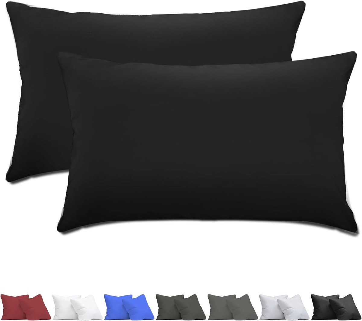 SnelShoppen - Kussenbezug 50 x 70 cm 2er Set - Zwart Hoofdkussenhoes met Reißverschluss - 100% Mikrofaser, Weich, Atmungsaktiv, Wasbaar - Perfect voor