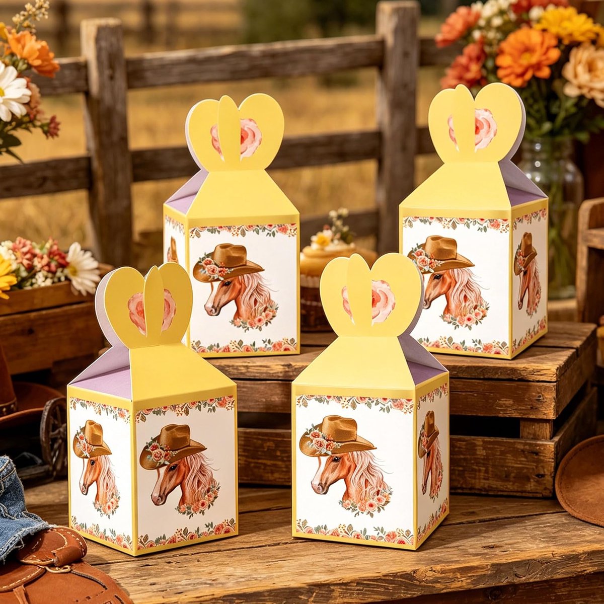 SnelShoppen - 12 stuks Paarden Cadeaudoosjes Feestartikelen - Gele Snoepdozen voor Paardenfeest Decoratie - Perfect voor Verjaardag, Bruiloft, Bridal