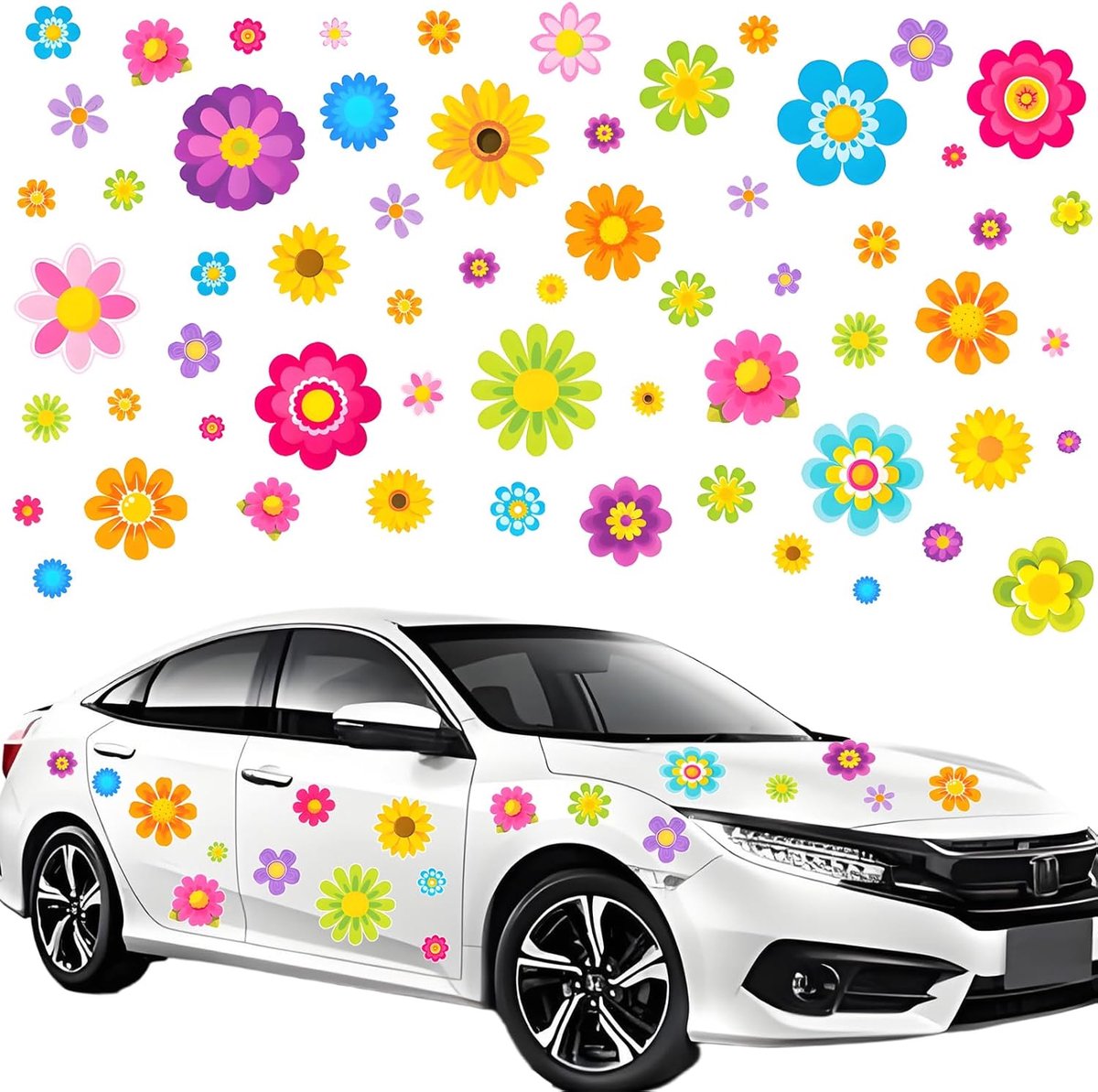 SnelShoppen - 86Pcs Schattige Bloemen Auto Sticker Kleurvolle Y2K Bloemen Wandstickers Verwijderbaar Waterdicht Vinyl Flower Stickers Decoratie voor R