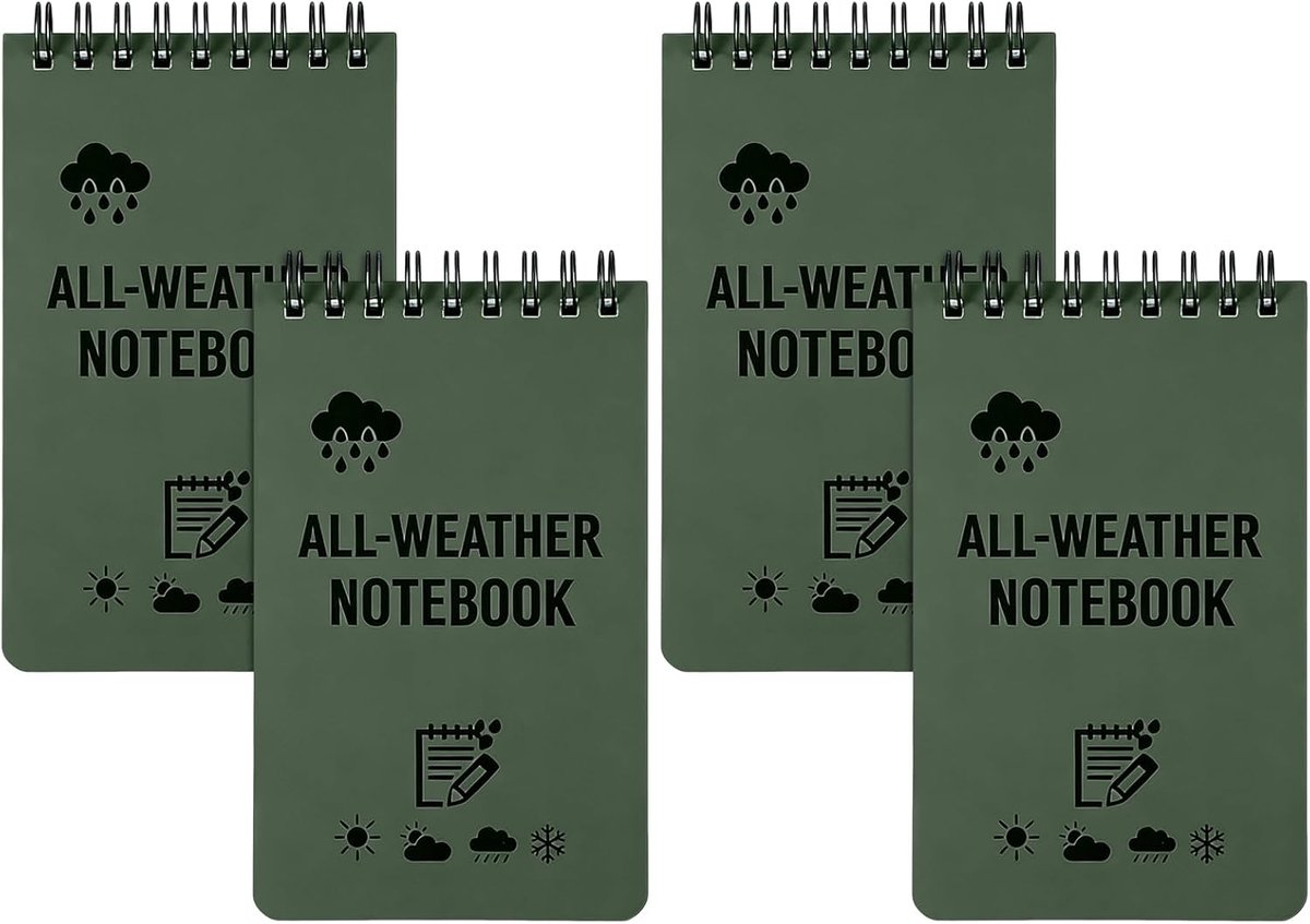 Thijox - 4 stuks Waterdicht Notitieboek 7,6 x 12,7 cm - Klein Zakformaat Notitieblok - All-Weather Notitieblokken voor Outdoor Avonturen - Tactische S
