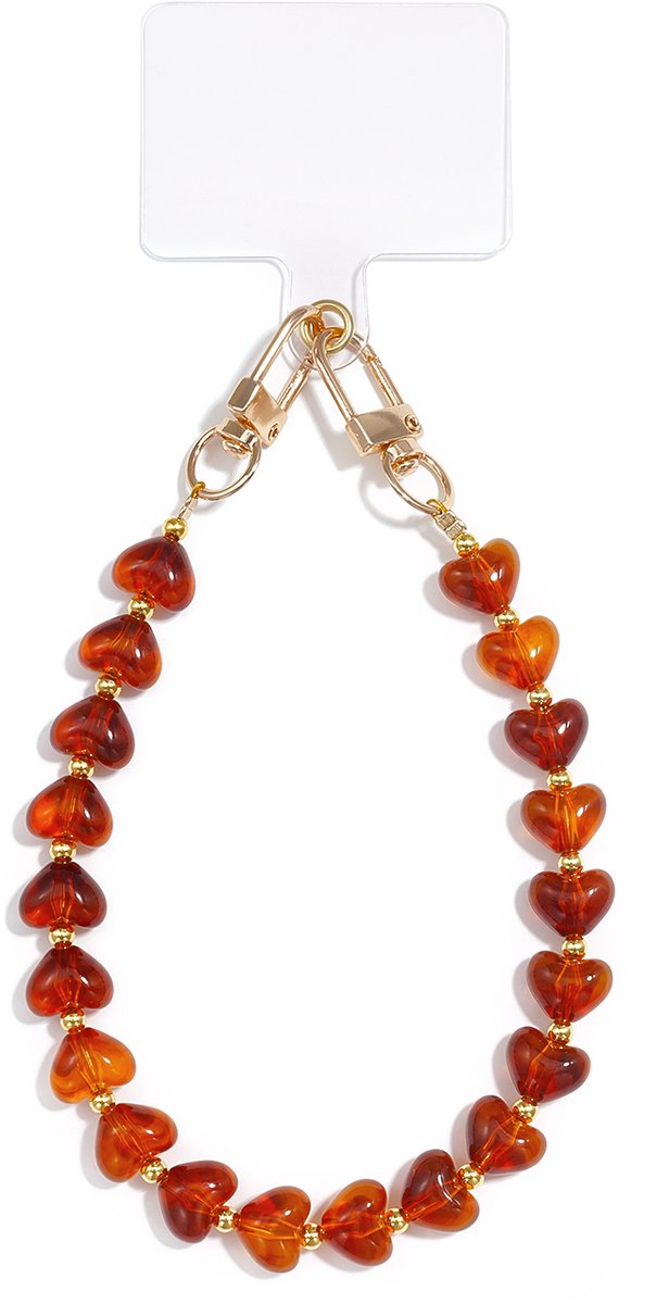Trendy Telefoon Wristlet met Hartjes - Universele Handvathanger voor Telefoonhoesje - Kralen Telefoonkoord - Amber