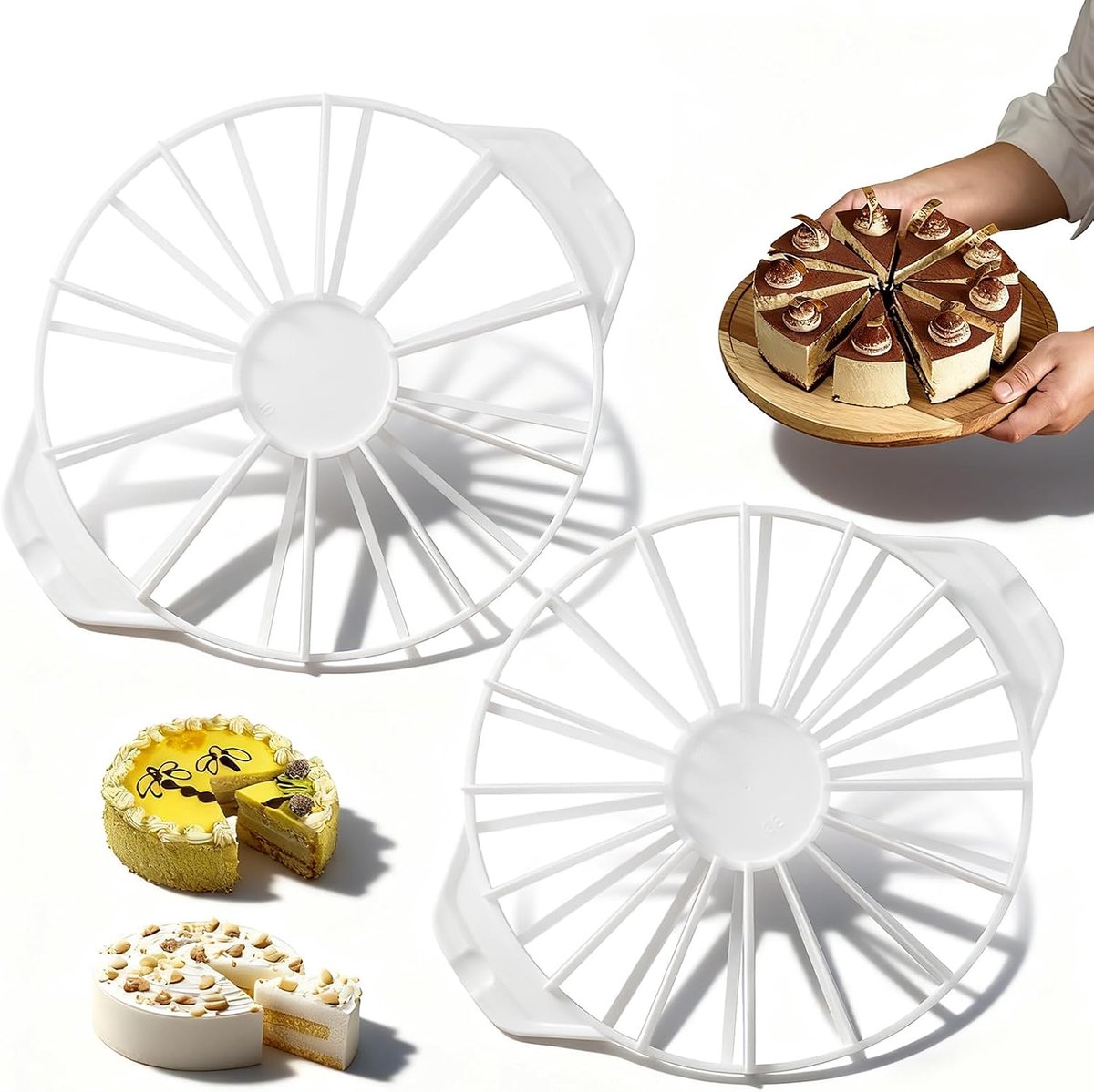 SnelShoppen - Cake Divider Set van 2, Verdeel je Taart in 10/12/14/16 Stukken, Hoogwaardige Polypropyleen Snijhulp voor Feest, Keuken en Bakplezier