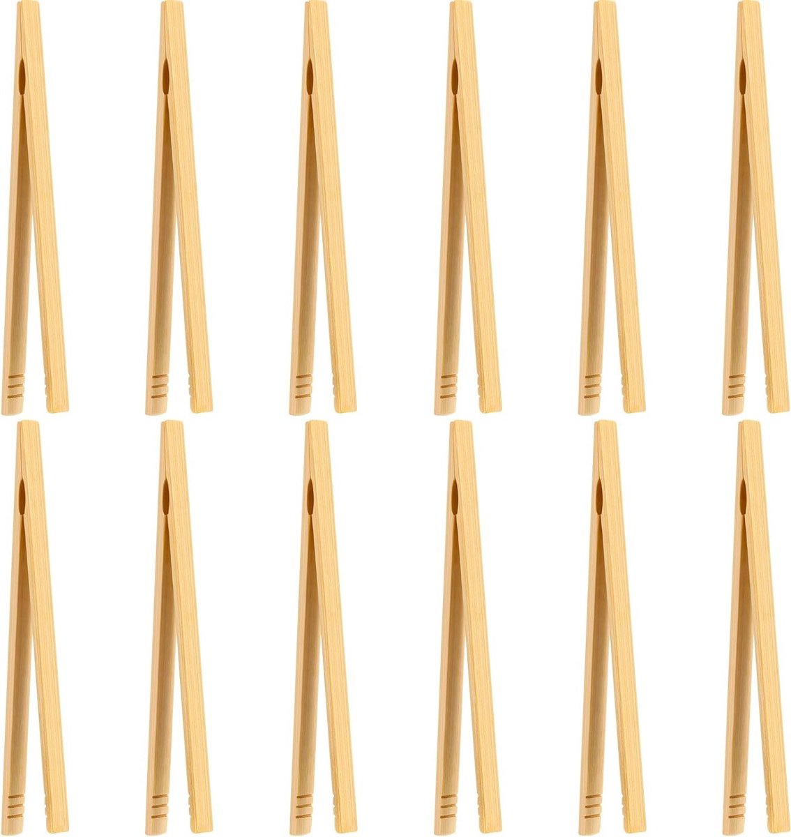 Bamboe Keukentangen Set van 12 Stuks voor Koken, Toast, Brood, Fruit en Pickles - 17,5 cm Lang