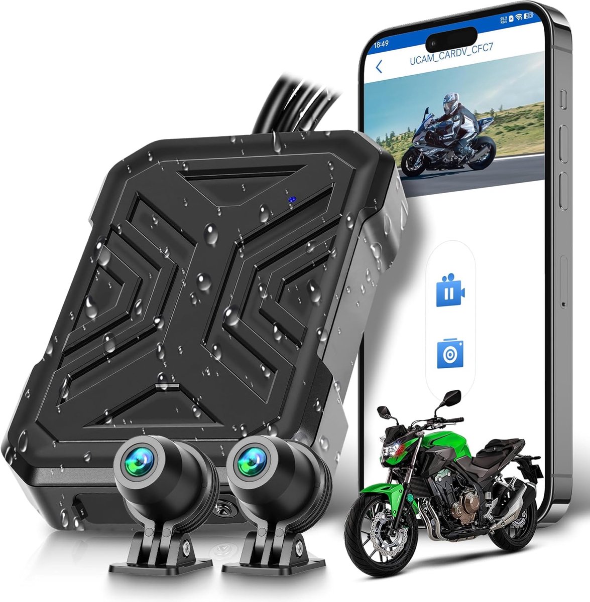SnelShoppen - Rimoody Dashcam Motorfiets 1080P Mini Camera met Voor- en Achteropname, Botsdetectie, Parkeerfunctie, WiFi, Discreet en Compact
