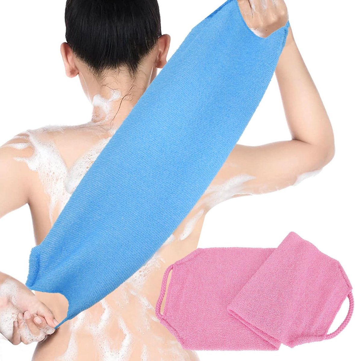 SnelShoppen - Pack van 2 Lufa Spons, Rugschrobber, Nylon Peeling Towel, Douche Spons met Handvat, Loofah Bad Riemen voor Volledige Lichaamsverzorging,