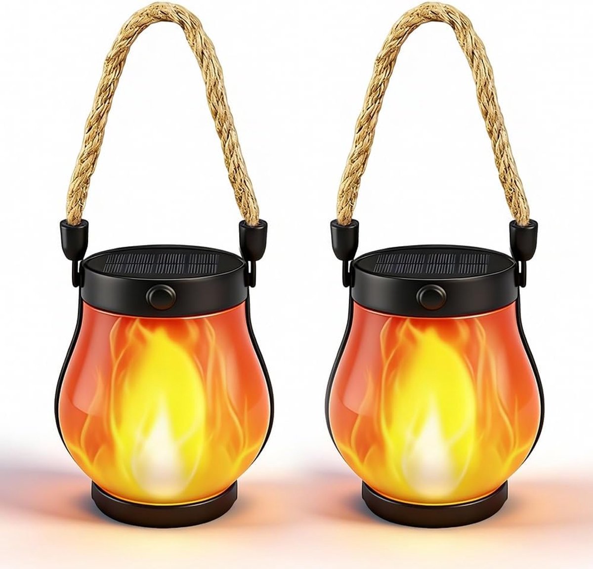 SnelShoppen - Pack van 2 Solar Lanterns Buiten LED Lantaarns met Realistische Vlam Effecten, Waterdichte Tuinverlichting voor Buiten, Terras, Camping