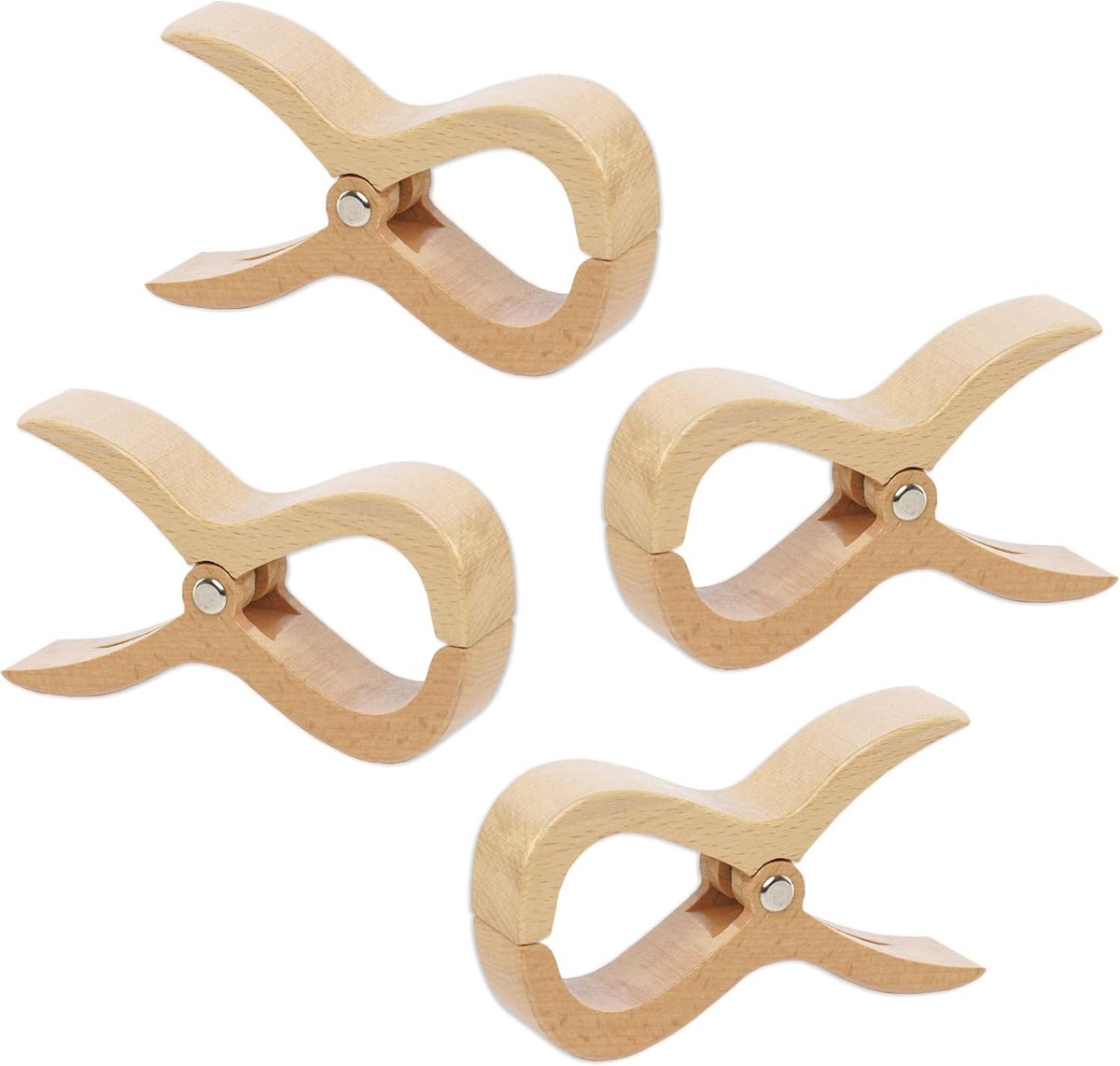 SnelShoppen - Houten Kledingknijpers 4 Stuks - Grote Houten Knijpers voor Handdoeken, Strandstoelen, Jacht, Kinderwagen, Wasaccessoires, Multifunction
