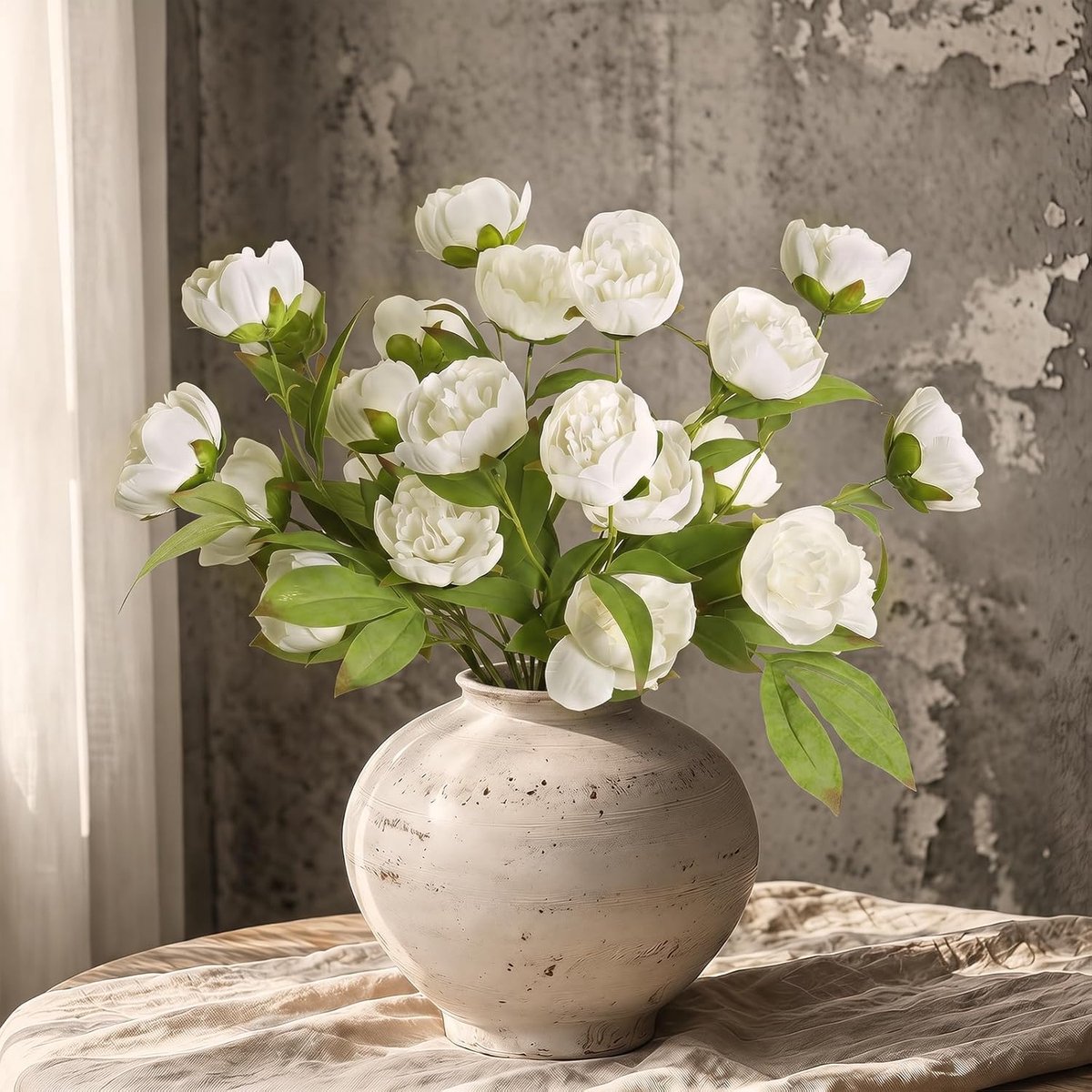 SnelShoppen - 6 Bundels Witte Kunstbloemen Peonies 68 cm - Realistische Kunstbloemen voor Vazen, Bruiloft, Feesten, Tafeldecoratie, DIY Bloemstukken