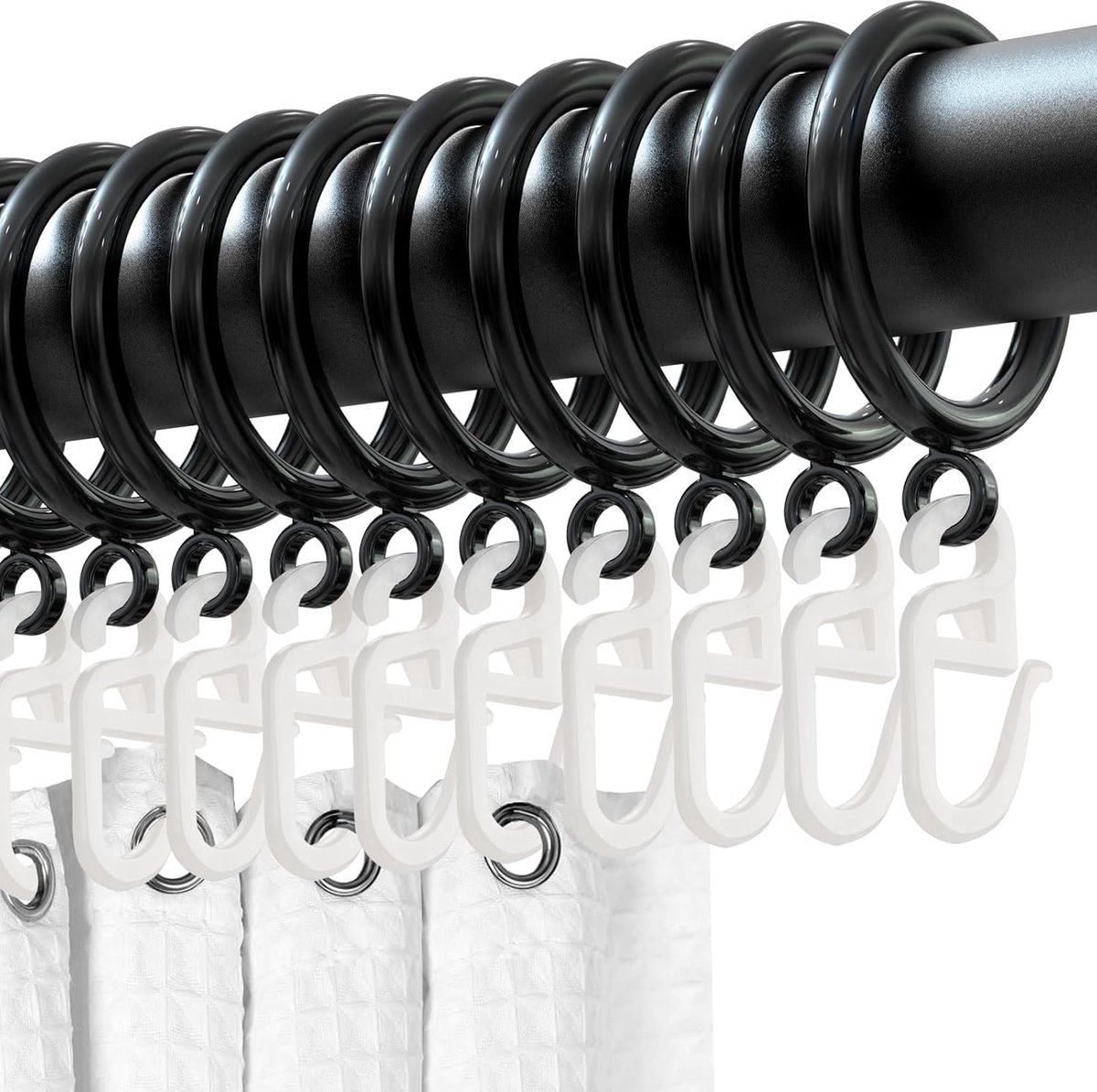 SnelShoppen - 100pcs Gordijnringen met Haken, Kunststof Gordijnhaken, Gordijnroede, Douchegordijnen, Binnen Diameter 32mm, Haken Lengte 30mm, Ideaal v