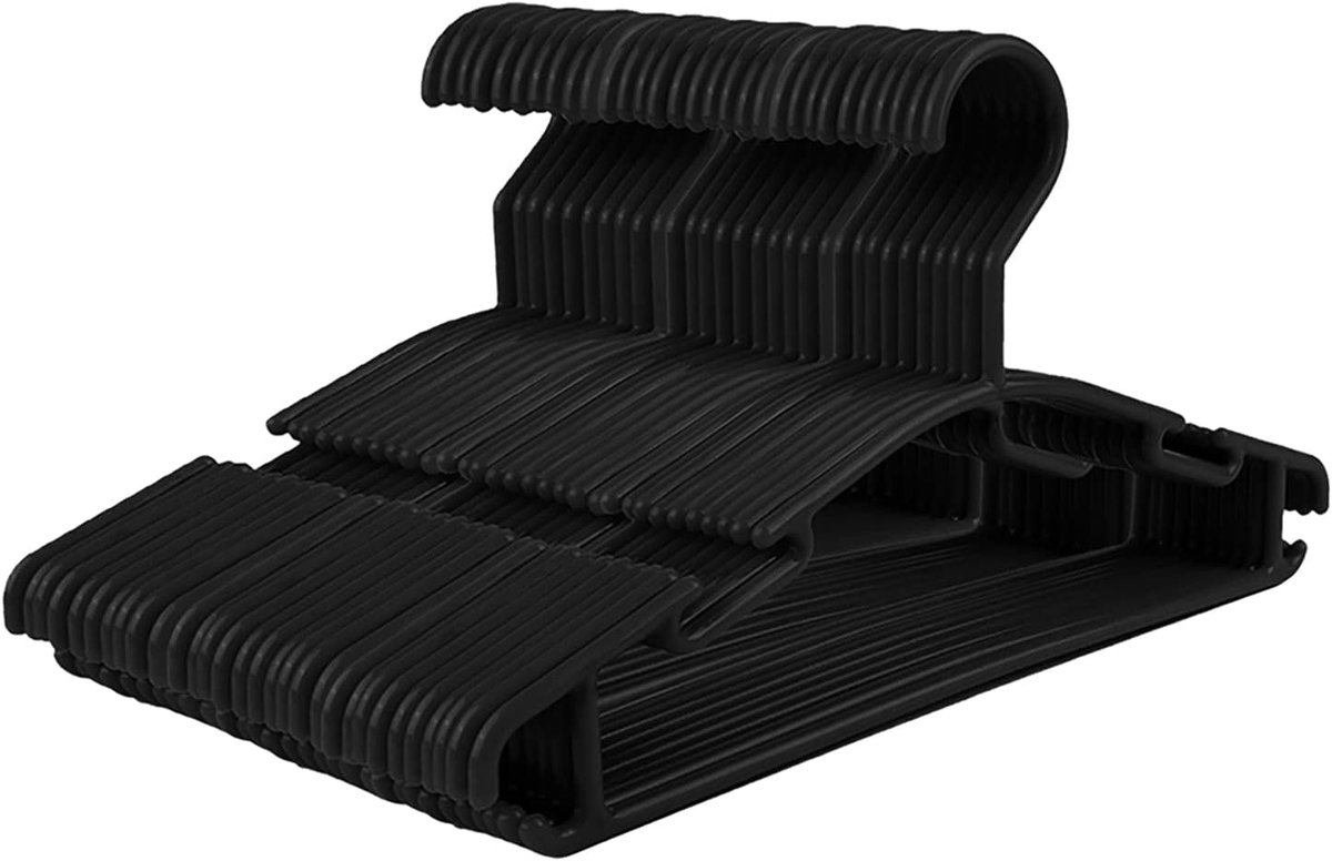 SnelShoppen - 60 Stuks Plastic Hangers voor Peuters - Zwarte Kinderhangers voor Kleding - Geschikt voor Nat en Droog - Ruimtebesparend en Duurzaam