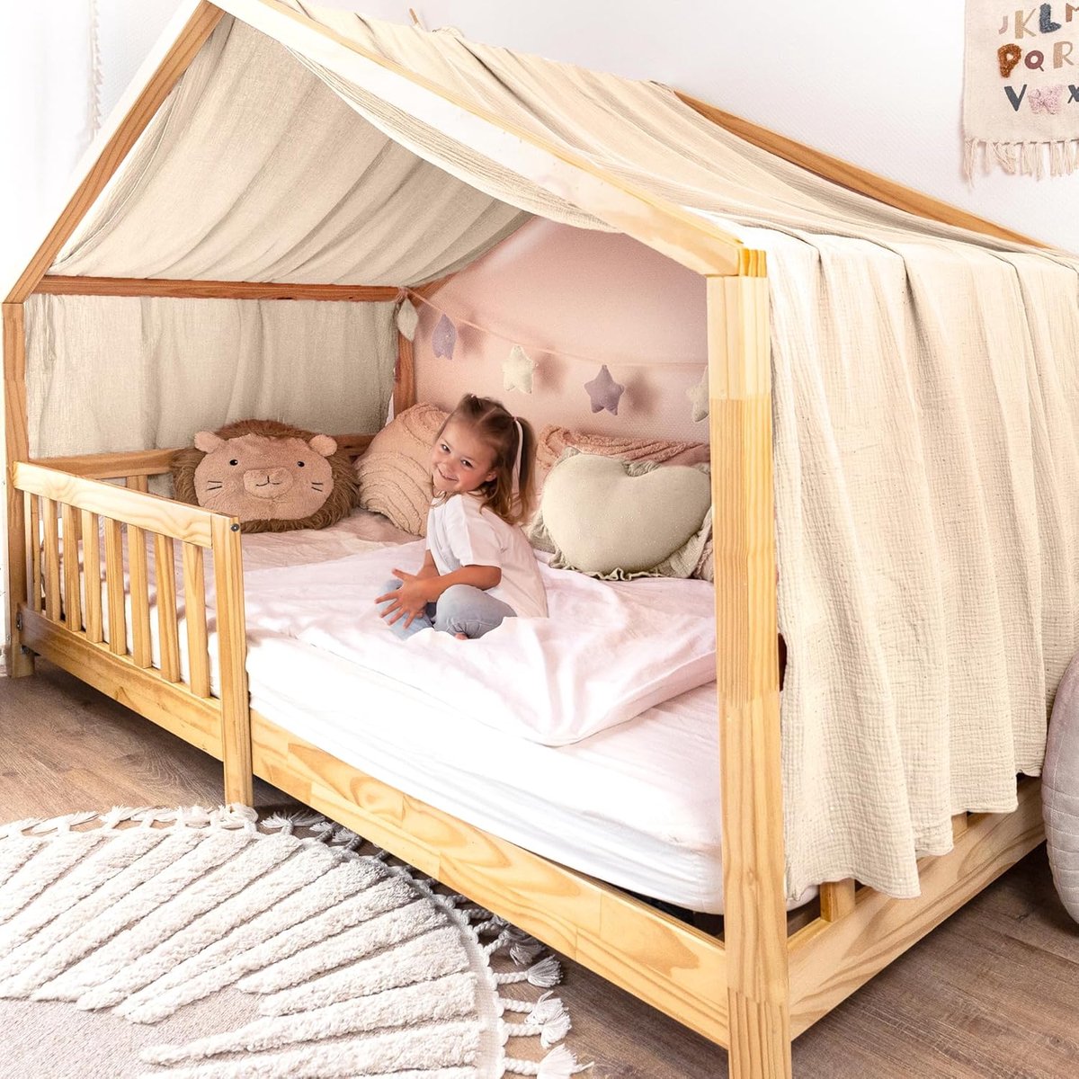 SnelShoppen - Celestial Bed Curtain met Gouden Applicatie - 100% Katoen Muslin - Decoratieve Bedgordijn voor Kinderen - 12 Kleuren - Ideaal voor Kinde