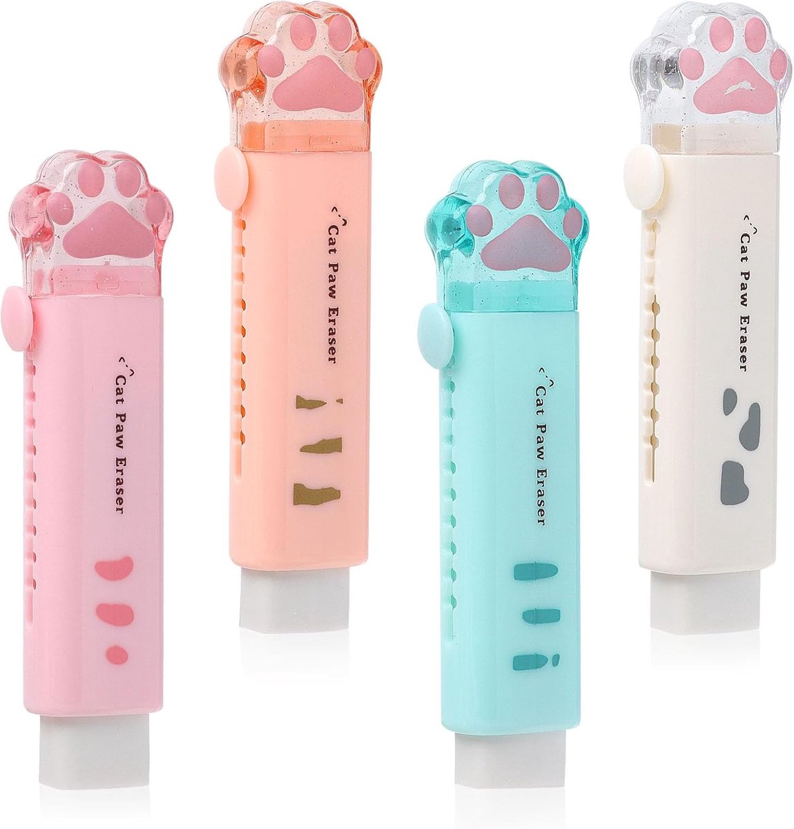 SnelShoppen - Kawaii Retractable Erasers 4 Stuks Schattige Kattenpoot Gum 2B Voor School Kantoor Niet-Toxisch Rubberen Gum Met Geur