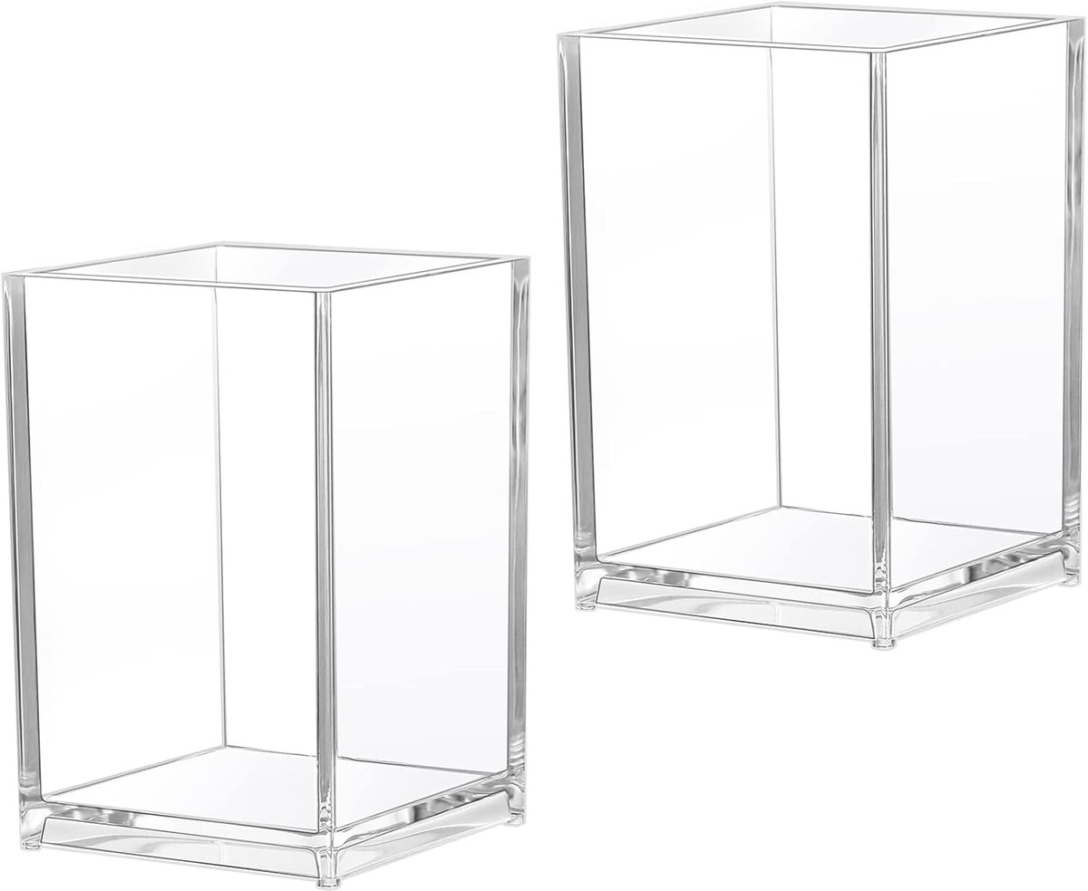 Thijox - 2 Stuks Doorzichtige Acryl Pennenhouders - Potloodhouder Bureau Organizer - Make-up Kwasten Houder - Desk Accessoire voor Kantoor, School en