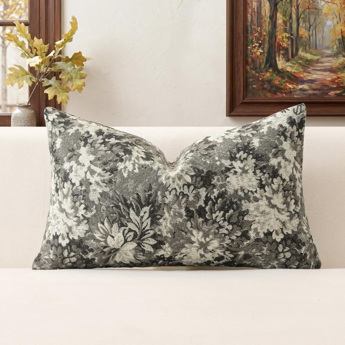 SnelShoppen - Floral Velvet Kussenhoes 30x50 cm - Zacht Decoratief Sierkussen voor Bank en Slaapkamer - Grijs Bruin - Machinewasbaar Polyester