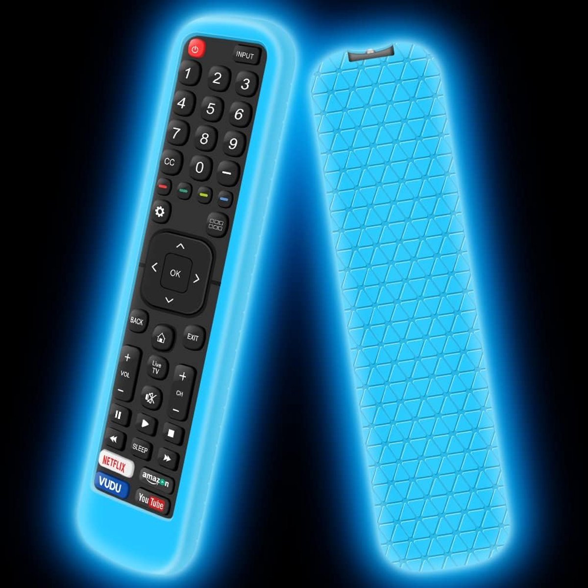 SnelShoppen - Silicone Beschermhoes voor Hisense TV Afstandsbediening EN2X27HS EN2BI27H EN2BO27H EN2A27 - Anti-Slip en Duurzaam - Glow Blauw