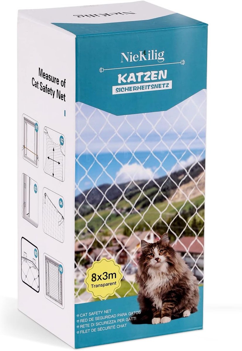 SnelShoppen - Cat Net voor Balconies 8x3m - Transparant Kattenbeschermnet Zonder Boren - Ideaal voor Balkon, Terras, Raam, Dakramen, Deuren, Hekken