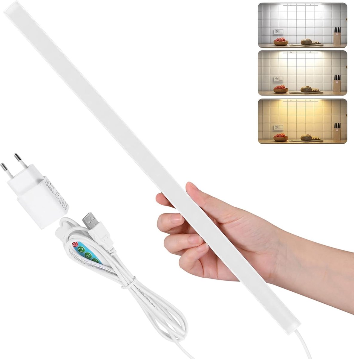 SnelShoppen - Dimbare LED Lichtstrip Keukenlamp - Non-Glare, 3 Kleuren (Koud/Warm/Neutraal Wit), 2m USB Kabel - Ideaal voor Keuken en Kastverlichting