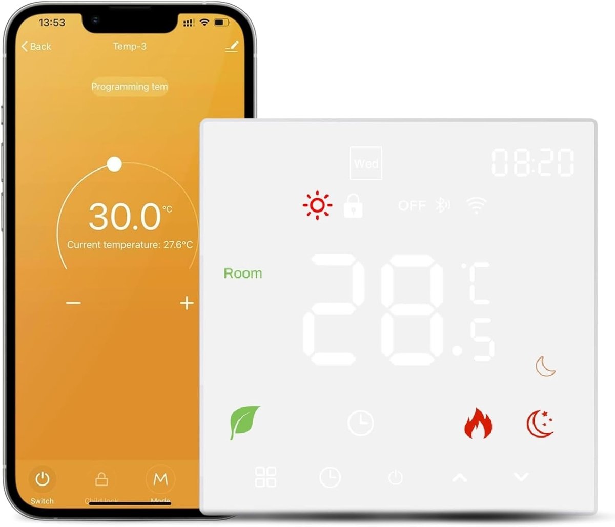 SnelShoppen - Slimme Thermostaat Vloerverwarming Tuya WiFi, Elektrische Temperatuurregelaar, Nauwkeurige Sensor, App Bediening, Voor Thuisgebruik, Com