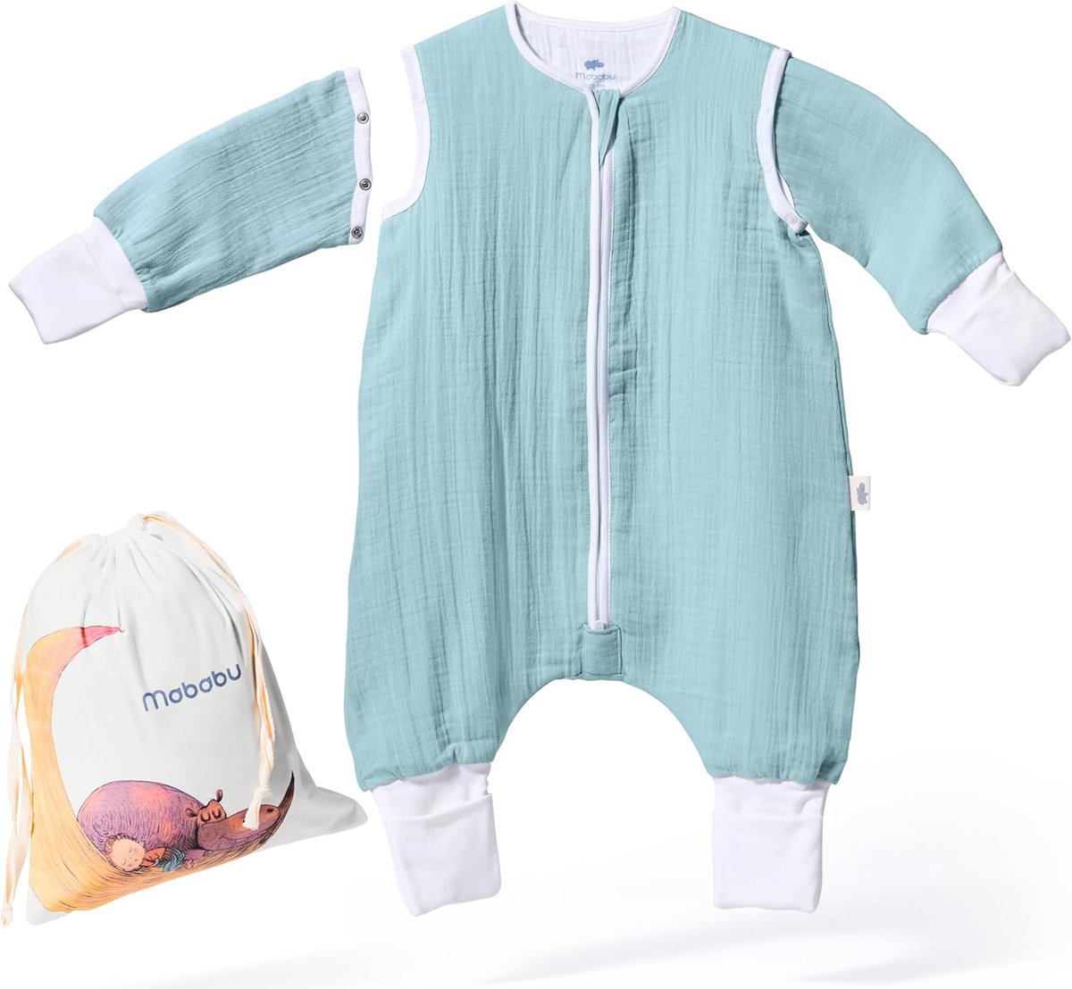 Thijox - Babyslaapzak met Voeten en Afneembare Mouwen - Zomerslaapzak voor Kinderen - 0,5 TOG - 100% GOTS Mousseline - Biologisch Katoen - Ideaal voor