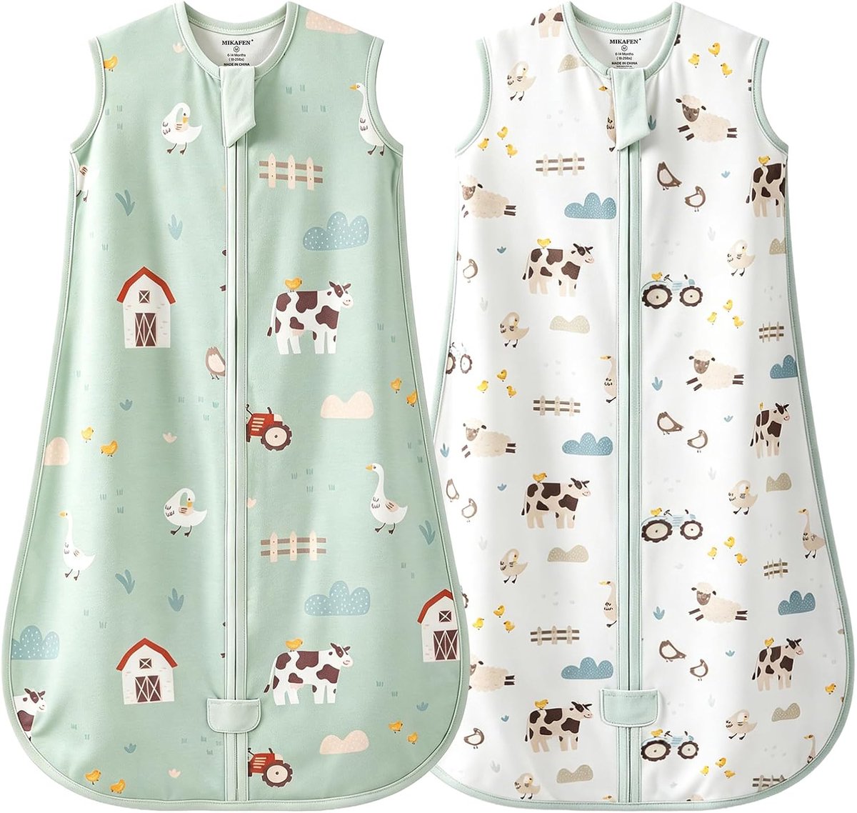 Thijox - 2-pack Babyslaapzak 0,5 tog, Mouwloze Zomerslaapzak Katoen, Unisex, Groene Dierenboerderij, Geschikt voor 6-14 maanden