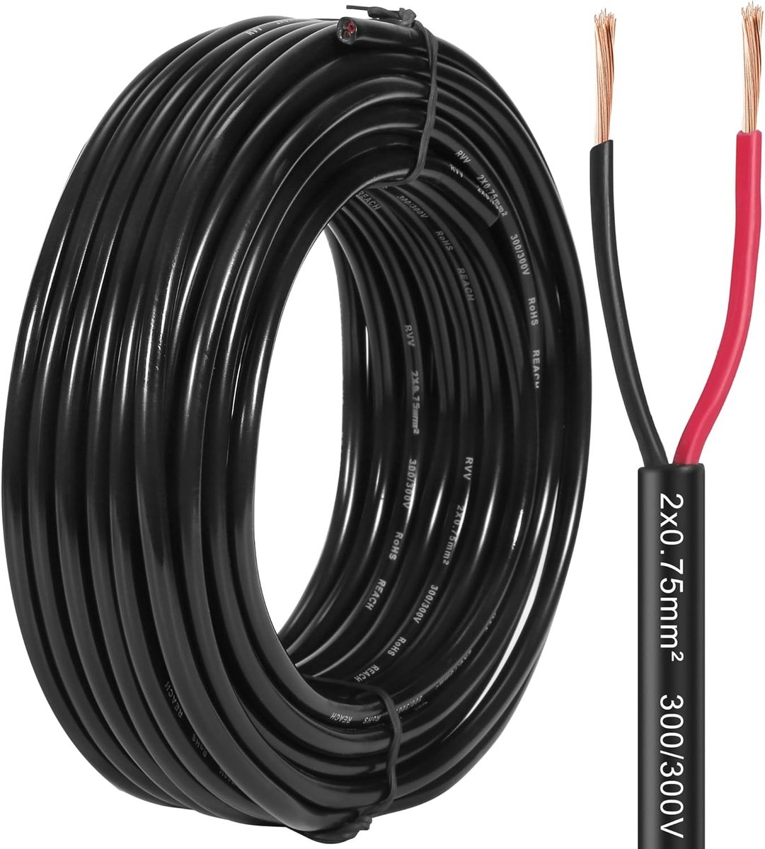 SnelShoppen - 2 Draad Trailer Kabel 10M, Ronde 2 Pin Trailer Licht Kabel, 2x0.75mm² Voertuig Kabel voor Caravan, Aanhanger, Boot, Tuin, Camping