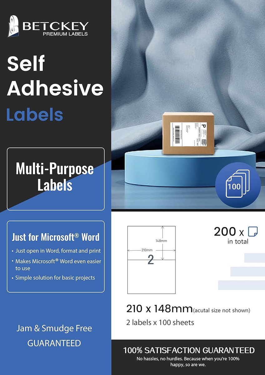 SnelShoppen - 100 Bladeren A4 Zelfklevende Labels 210mm x 148mm, Bedrukbare Stickers op Matt Papier, Geschikt voor Inkjet & Laser Printers, 2 Etikette