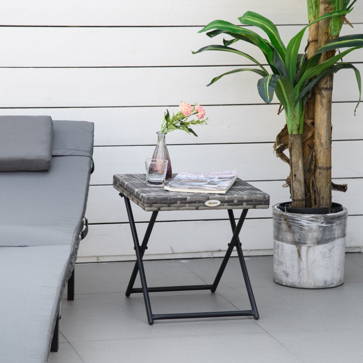 COVREO Tuintafel 40x40x40 cm grijs polyrattan met inklapbaar metalen frame