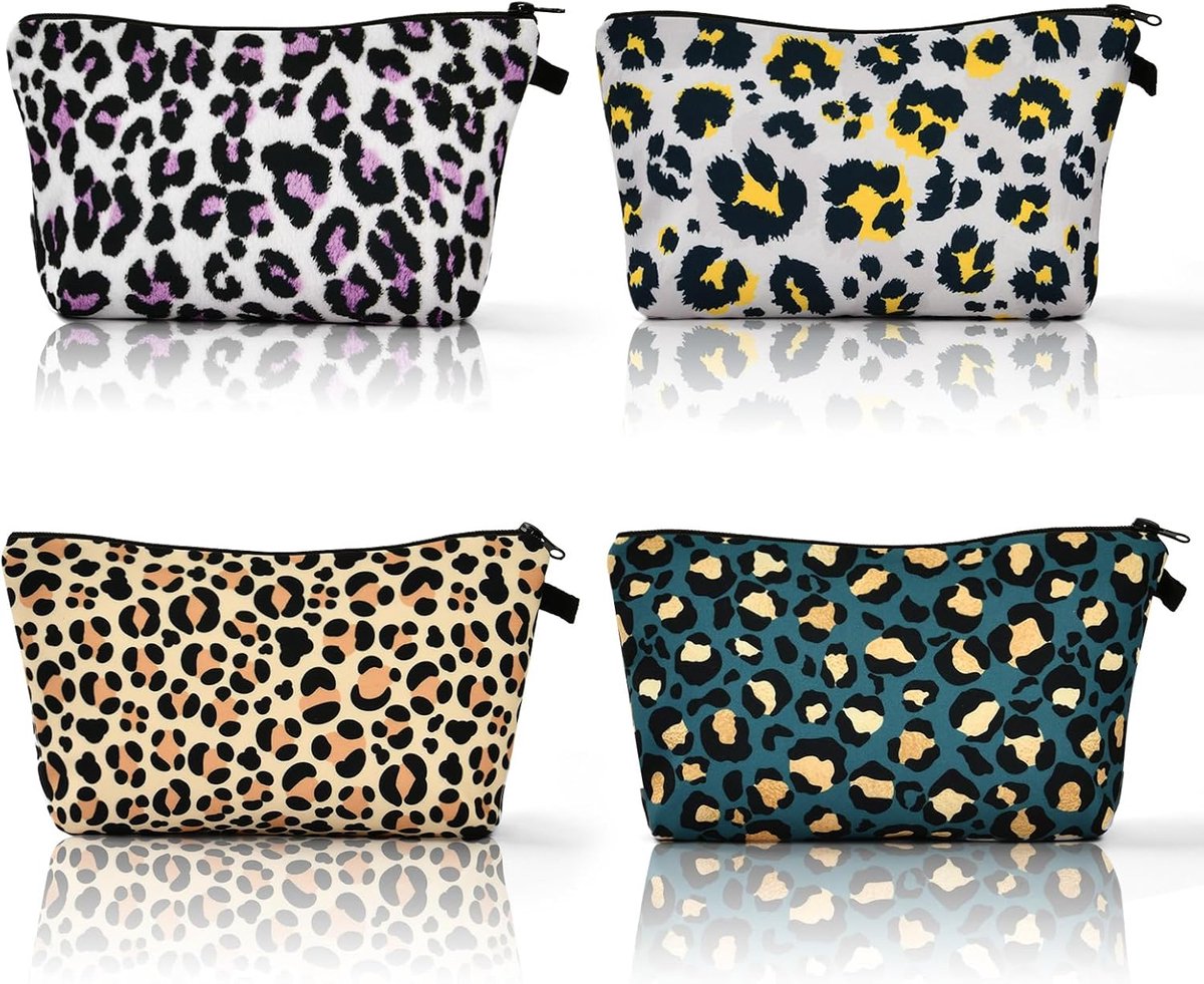 SnelShoppen - Canvas Cosmetic Bags Set van 4 - Grote Capaciteit Make-up Tassen - Multifunctionele Reistas, Toilettas, Pennenzak, Ideaal voor Cosmetica