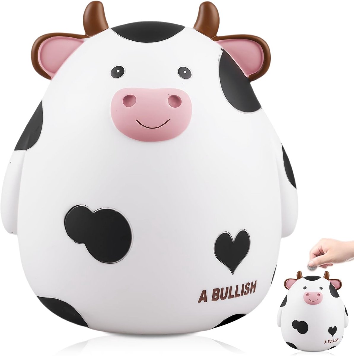 SnelShoppen - Big Cow Piggy Bank - 17 x 16.5 cm Kinderen Spaarpot - Witte Dieren Spaarpot voor Jongens en Meisjes - Schattige Mini Spaarpot voor Verja