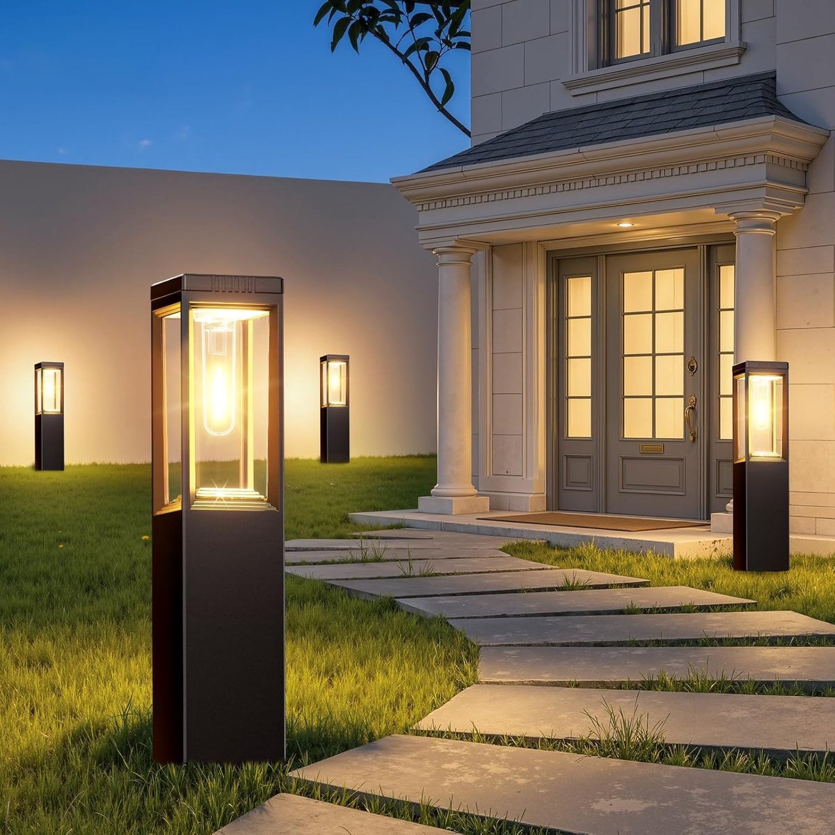 SnelShoppen - 4 Stuks Zonnelampen voor Buiten, Waterdichte Tuinverlichting met Warm Wit Licht, Rechthoekige Design, IP65 Tuinlampen voor Oprit, Padver