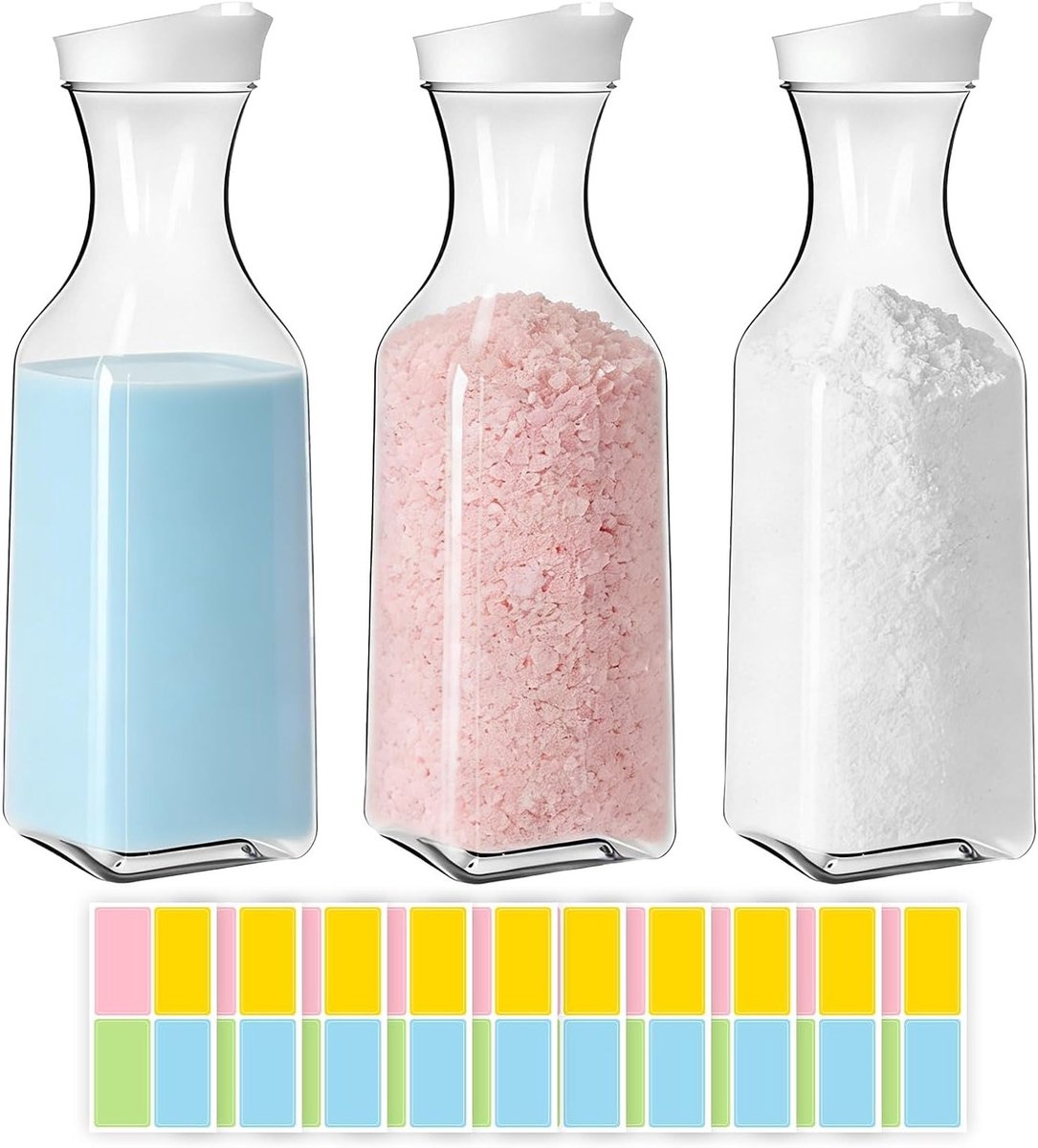 Opslagbox voor Wasmiddel - 3-delige Set met Labels, 1.5L Voor Waspoeder, Organiseer je Wasruimte en Bewaar Granen