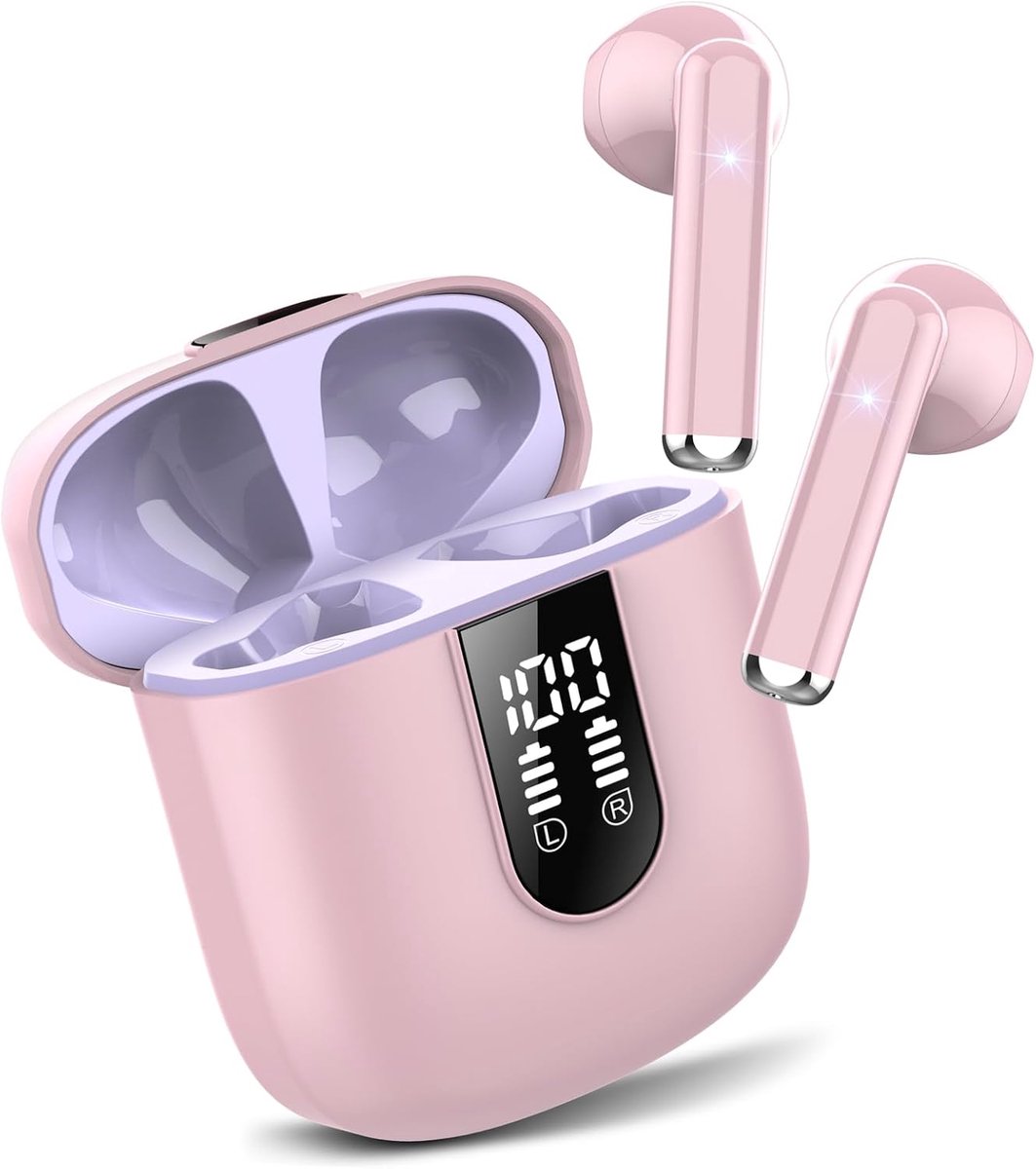 SnelShoppen - Bluetooth Headphones 5.3, Draadloze HiFi Hoofdtelefoon met IP7 Waterdicht, 4 HD Microfoons, Mini Formaat voor Sport, Feest en Onderweg
