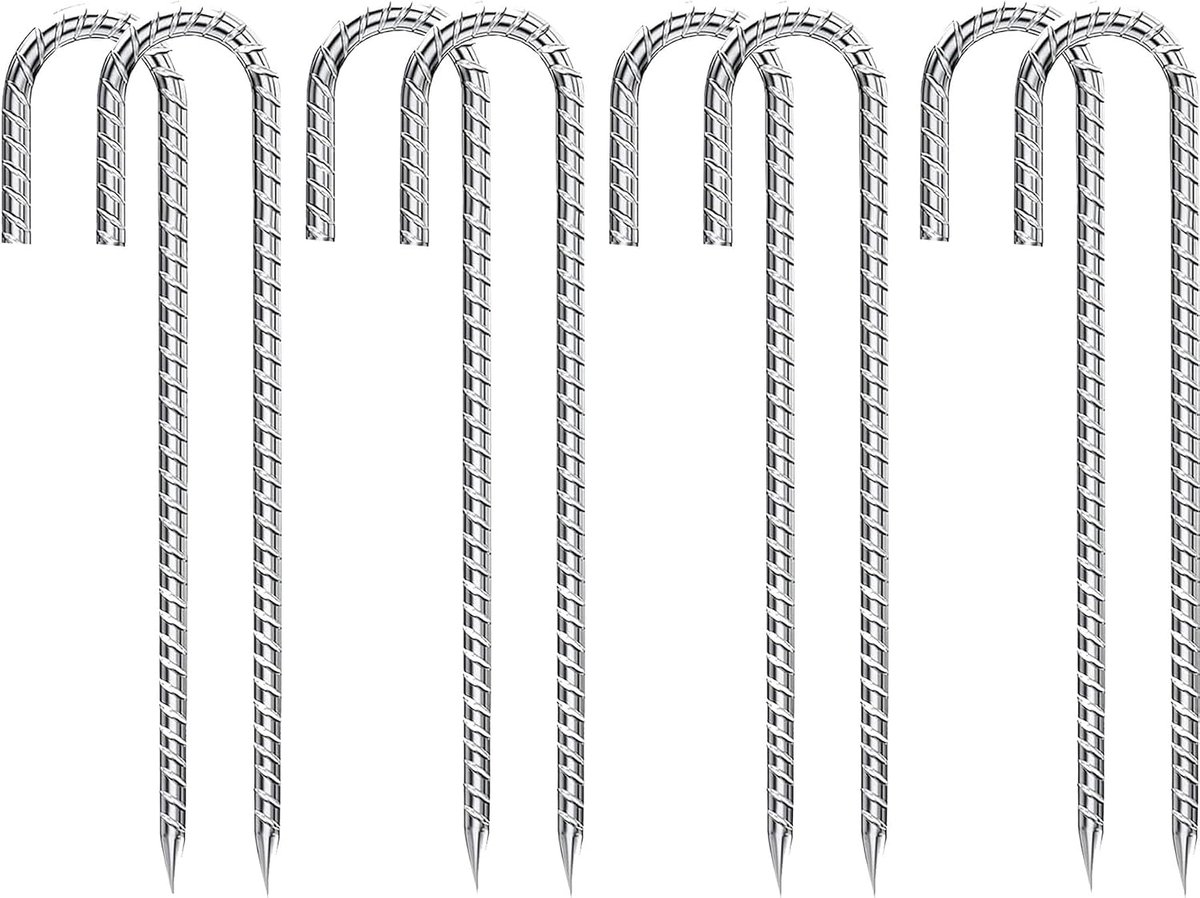 SnelShoppen - Pack van 8 Gegalvaniseerde Grondankers, Tentpinnen, J-vormige Grondpalen, 30 cm, Roestvrij Staal, Voor Camping, Tuin, Trampoline, Tenten
