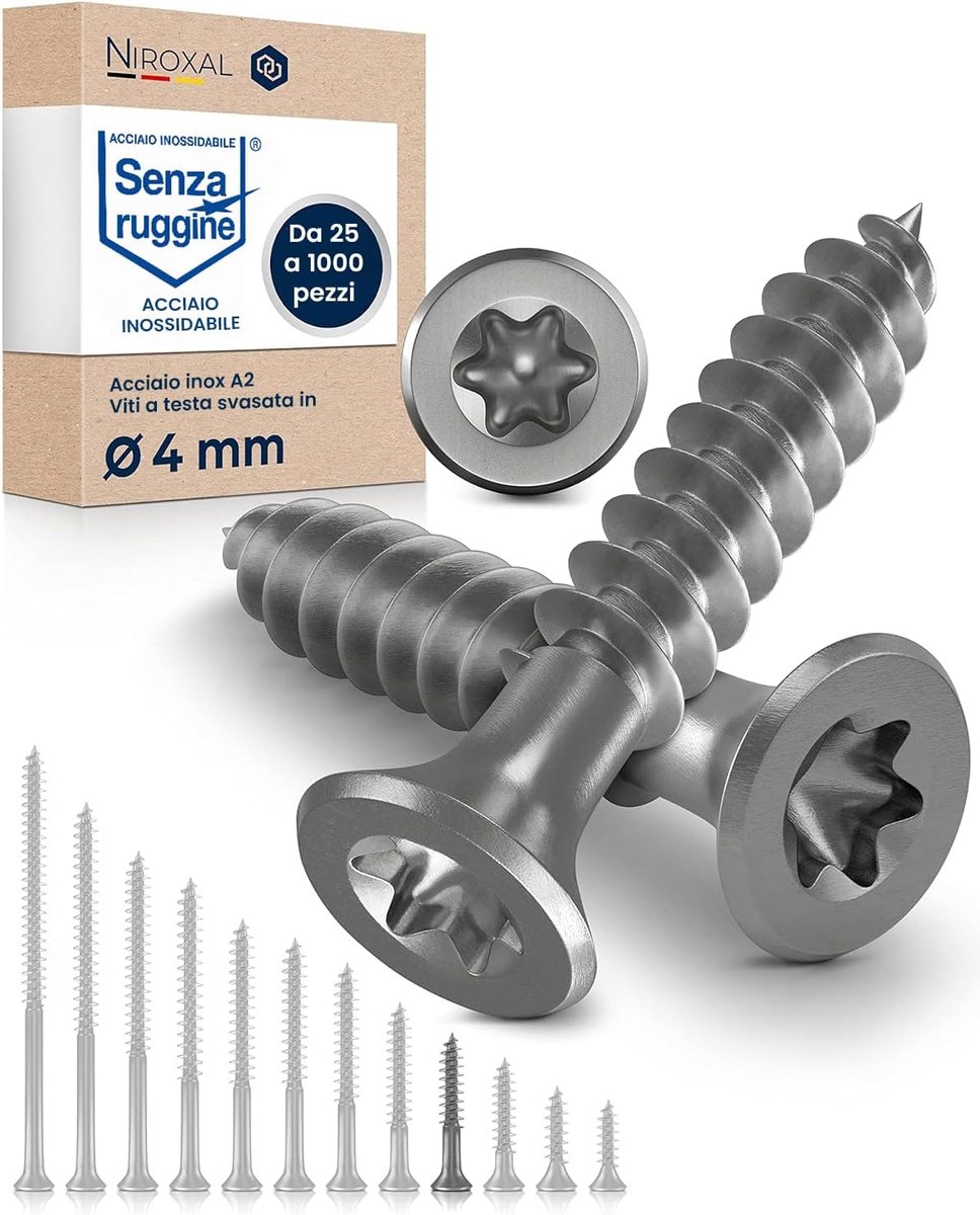 SnelShoppen - TORX RVS schroeven met verzonken kop V2A 4mm dik 30mm lengte 100 stuks 18mm gedeeltelijke schroefdraad houtschroef 4x30