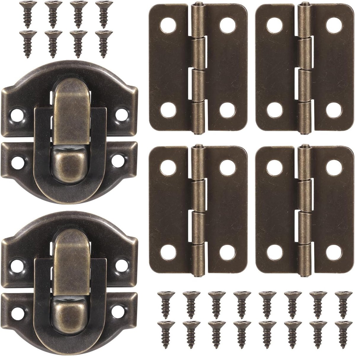 Antiek Bronzen Houten Doos Set met Stangen en Sloten, Decoratieve Hardware voor Sieraden, Kleine Kasten en Ambachtelijke Projecten met Bijpassende Schroeven