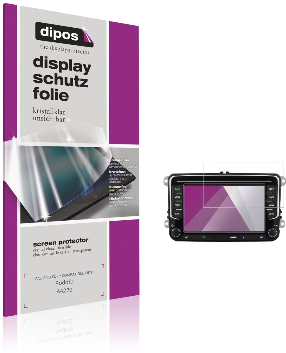 dipos – 2x Beschermfolie geschikt voor Podofo A4220 | Krasbestendige & heldere Screenprotector Ultra-Thin