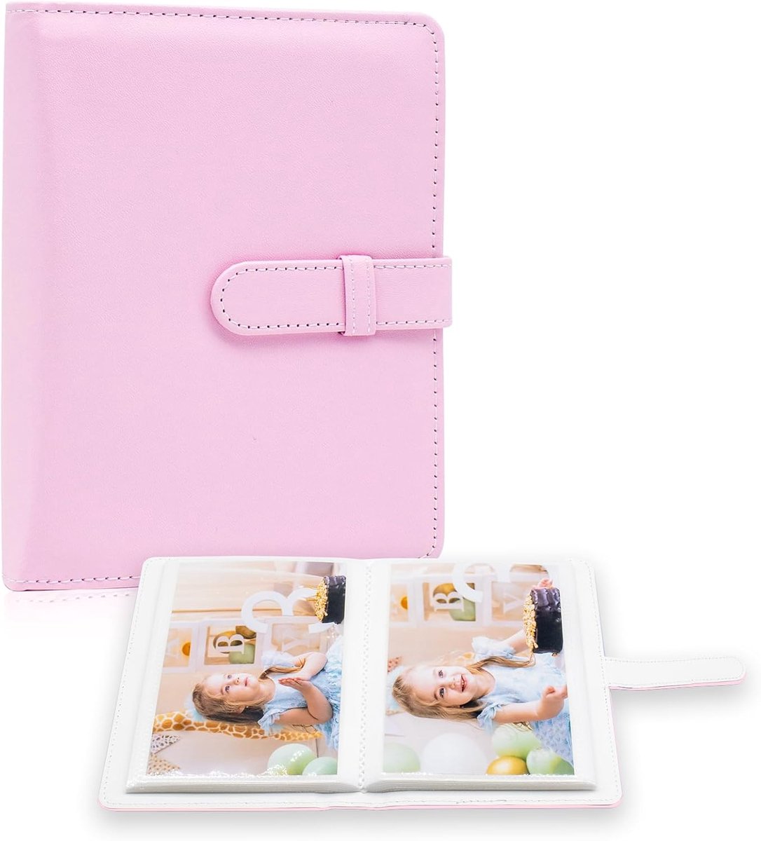 SnelShoppen - Photo Album 10x15 voor 68 Foto's, Compact Mini Fotoalbum met Vegan Leer, Portemonnee Stijl, Perfect voor Verjaardag, Huwelijk, Roze
