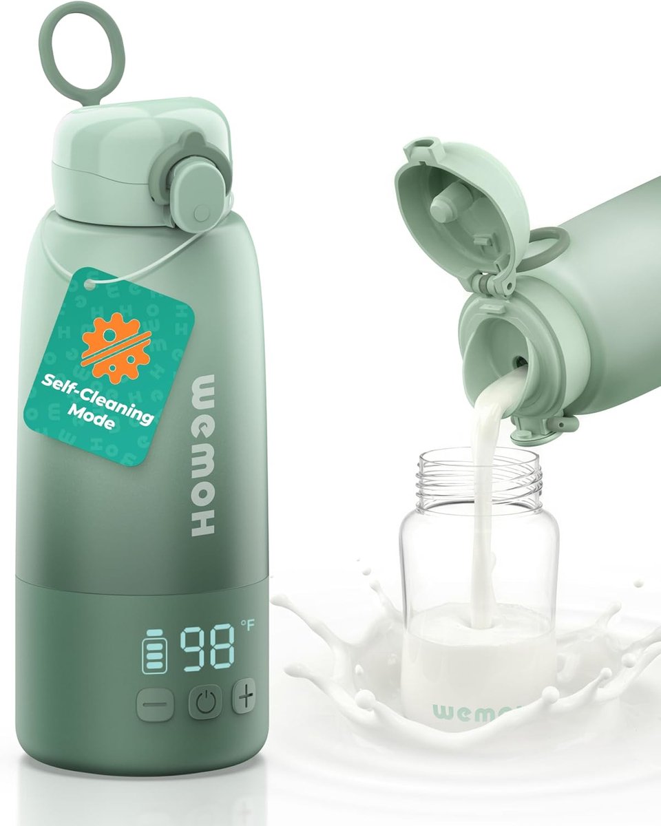 SnelShoppen - Portable Melkverwarmer met Zelfreinigingsfunctie, 450ml Capaciteit, 100W Snelle Verwarming, USB-C Oplader, 316 RVS, Temperatuur Controle