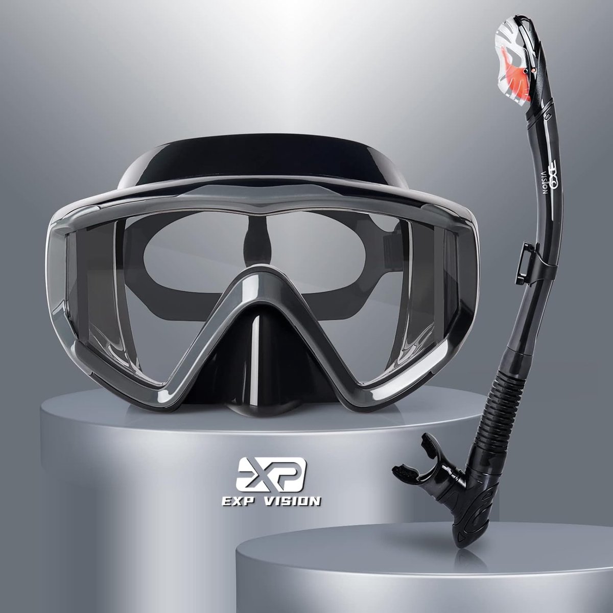 SnelShoppen - Pano Dry Snorkelset, Snorkelmasker met 3 Ramen, Anti-condens, Duikbril en Snorkel voor Volwassenen, Professionele Snorkeluitrusting, Hyp