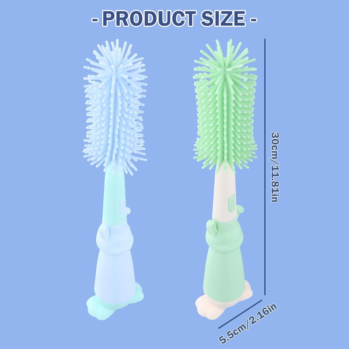 SnelShoppen - Pack van 2 Silicone Flesborstels, 3-in-1 Baby Flesborstel met Drinksuftieborstel en Rietjesborstel, Perfect voor het Schoonmaken van Bab