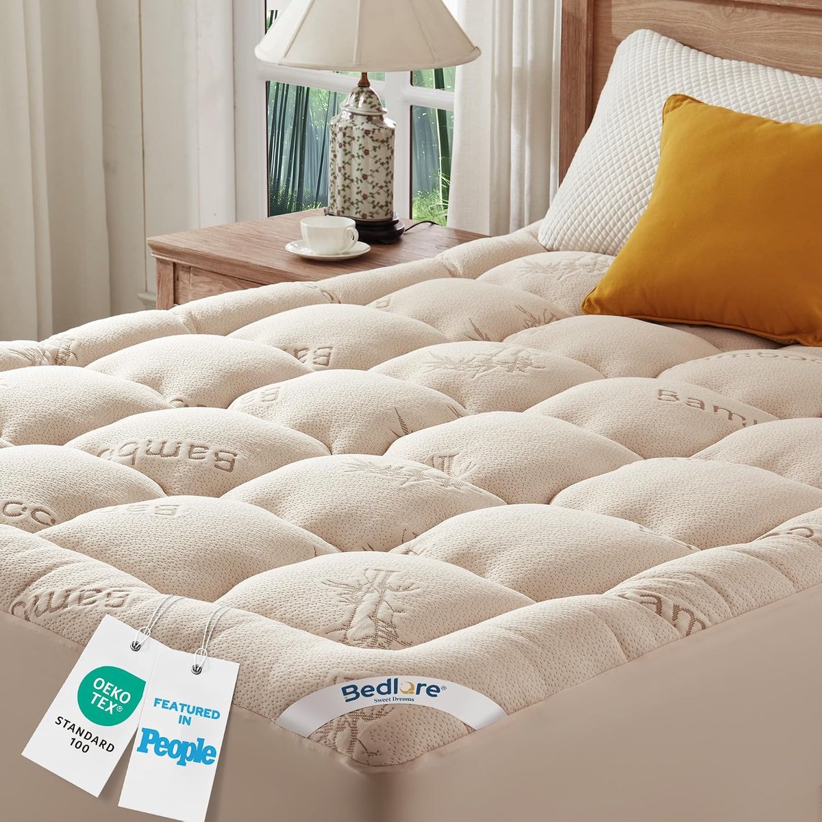SnelShoppen - Premium Matras Topper 140 x 200 cm van Bamboe Viscose, Stevige en Ademend Matrasbeschermer met Rekbare Hoeken voor 30 cm Matras, Zachte