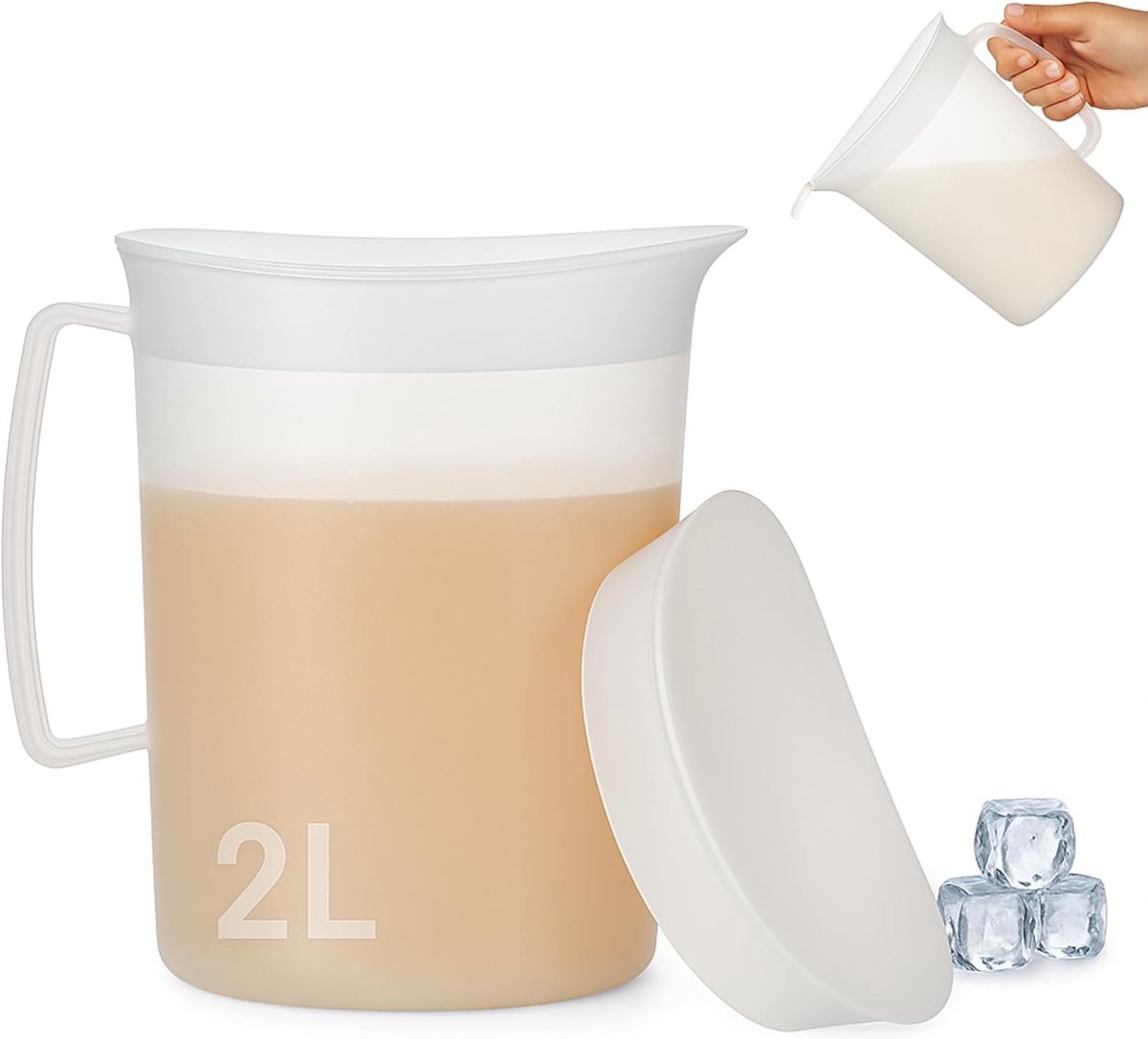 SnelShoppen - Premium Plastic Water Jug 2L - BPA Vrij, Multifunctioneel voor Feesten en Buitenactiviteiten, Translucente Witte Waterkan, Ideaal voor T